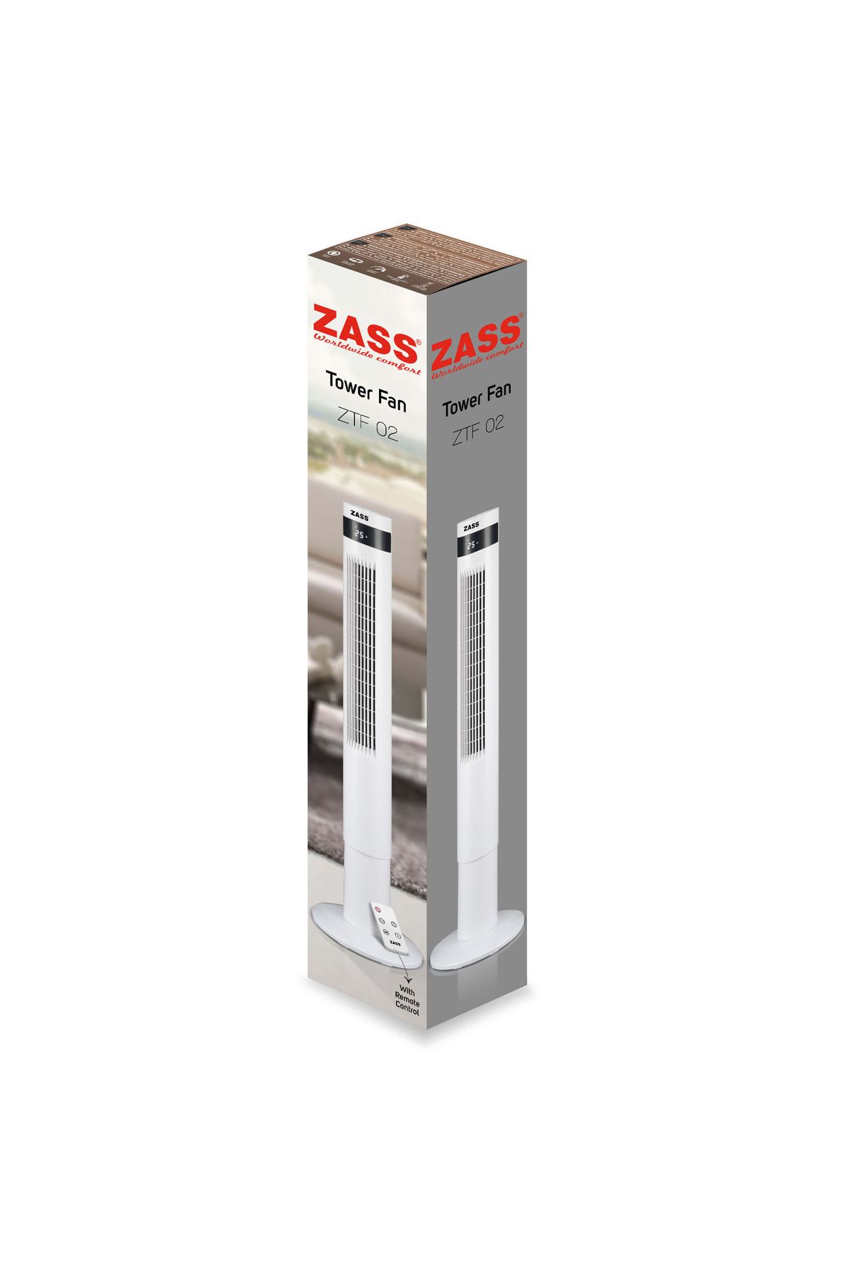 Zass-Tower fan with remote control Zass ZTF 02, 3 speed, 12h digital timer, LED ambient display, 3 modes 6
