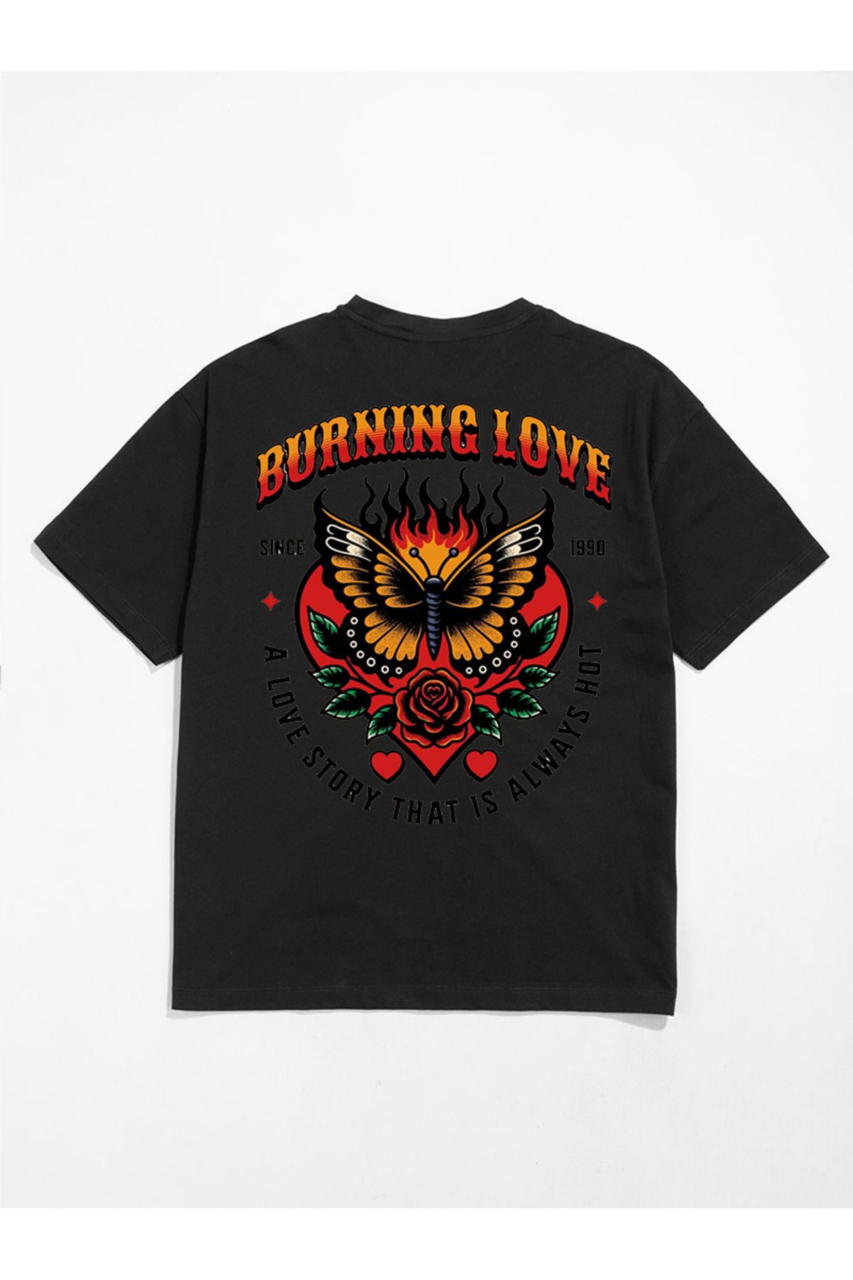 MODA Unisex Oversize Kalıp Burning Love Baskılı T-Shirt