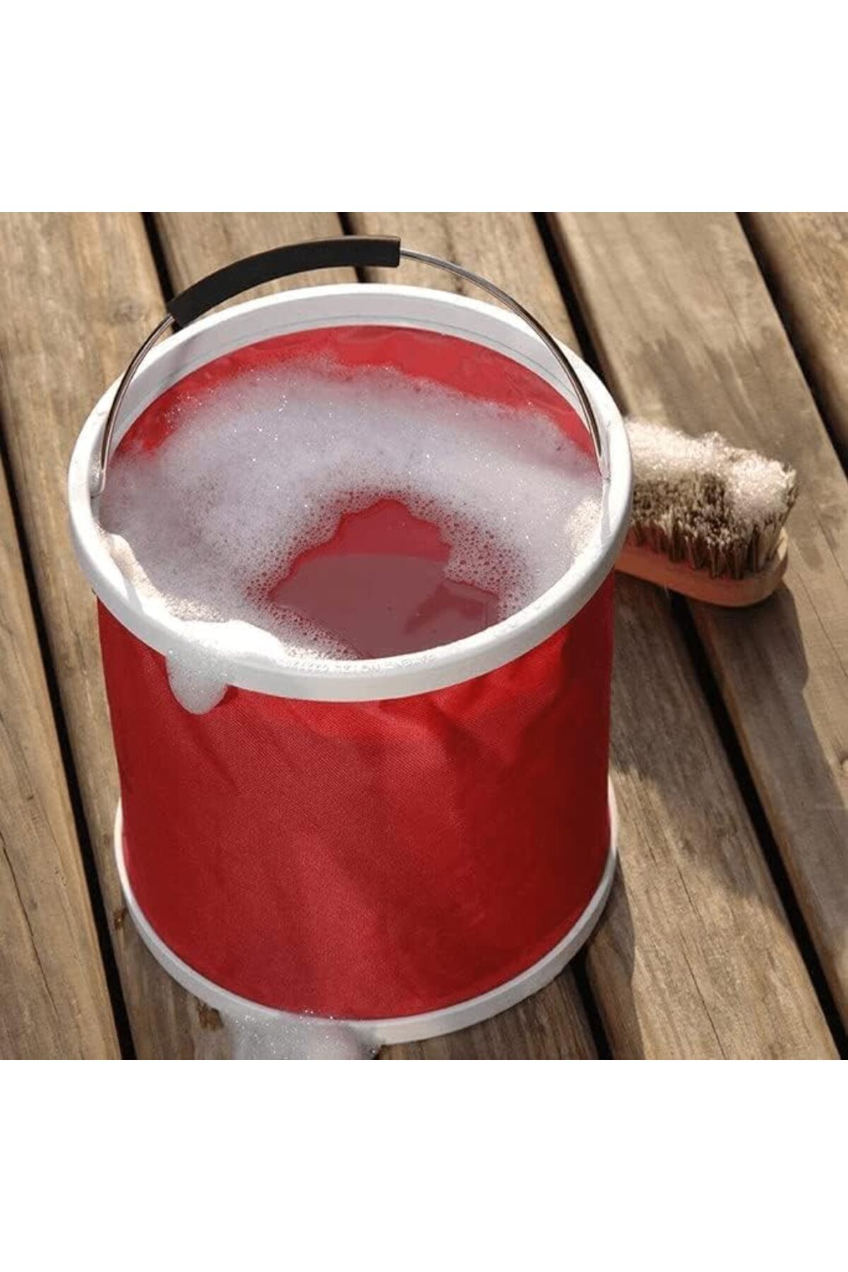 دلو ماء قابل للطي والحمل، سعة 9-11 لترًا، أحمر - مناسب للسفر والتخييم والبستنة وغسيل السيارات