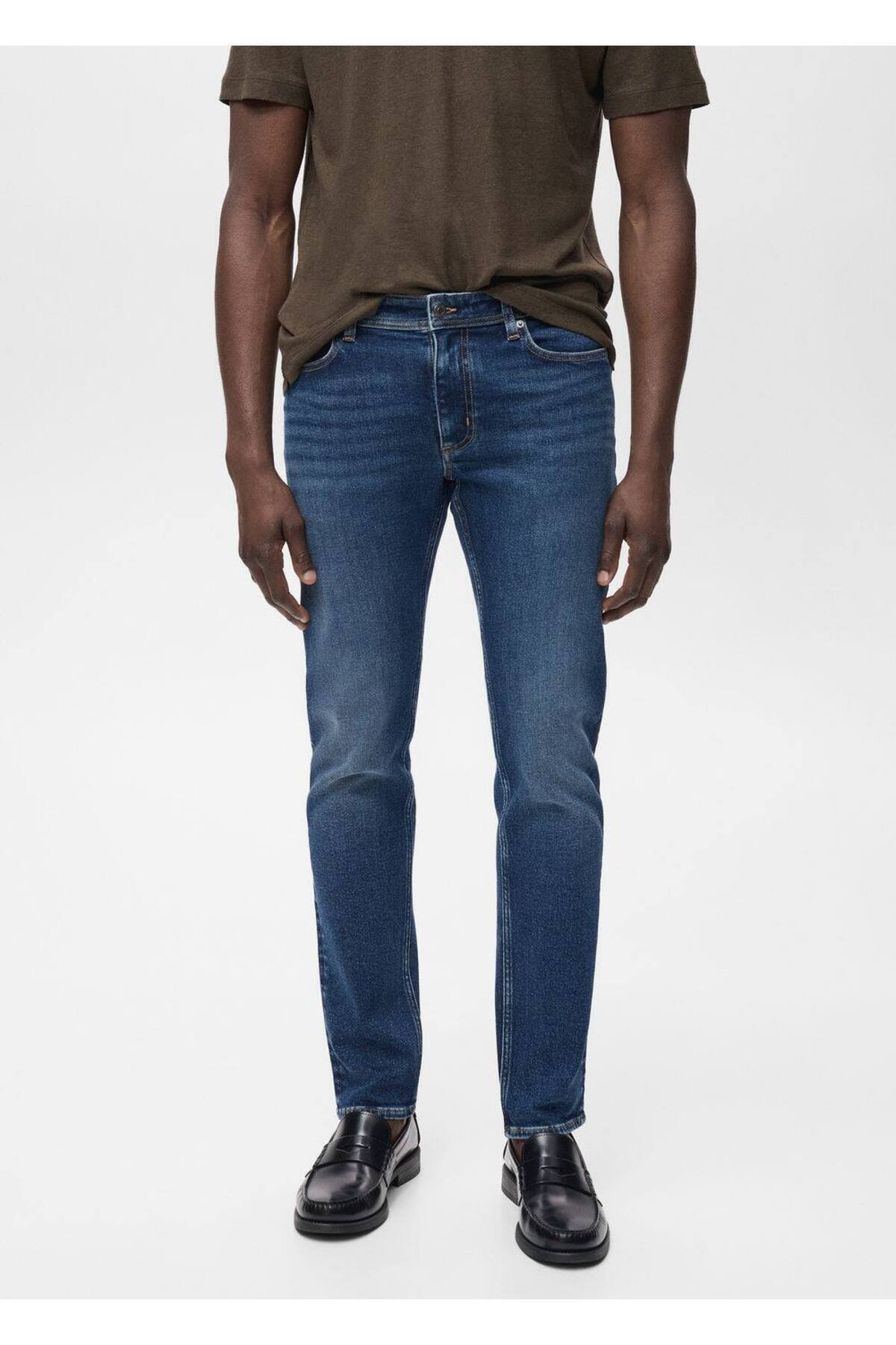 Jan slim fit koyu yıkama eskitilmiş jean