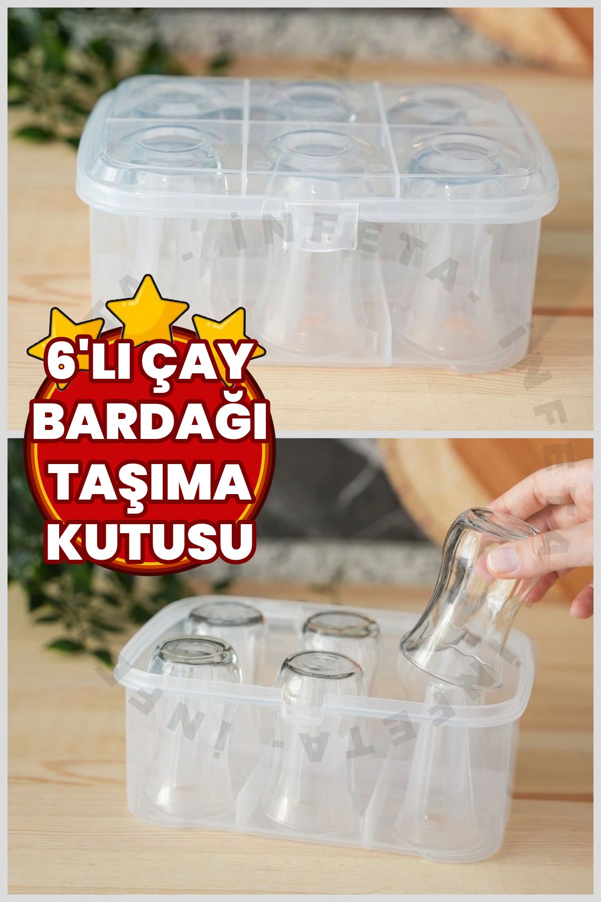 İnfeta 6'lı çay Bardağı Taşıma Aparatı Plastik Piknik Bardak Taşıma Kutusu