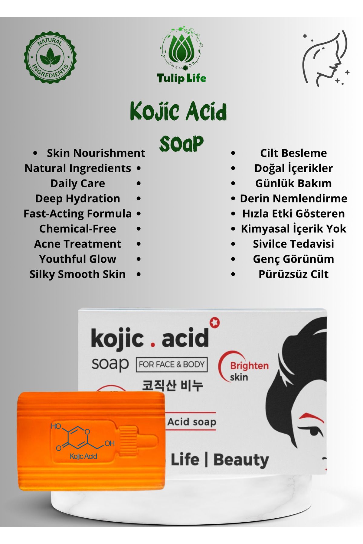 Tuliplife Skin Brightening Kojic Acid Soap ( Kojik Asit Sabunu ) 120 G