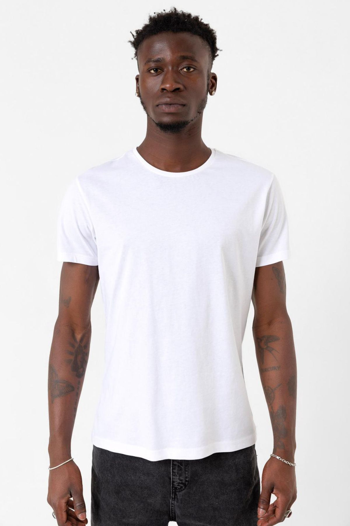Tshirthane Beyaz Erkek Basic Bisikletyaka Tshirt