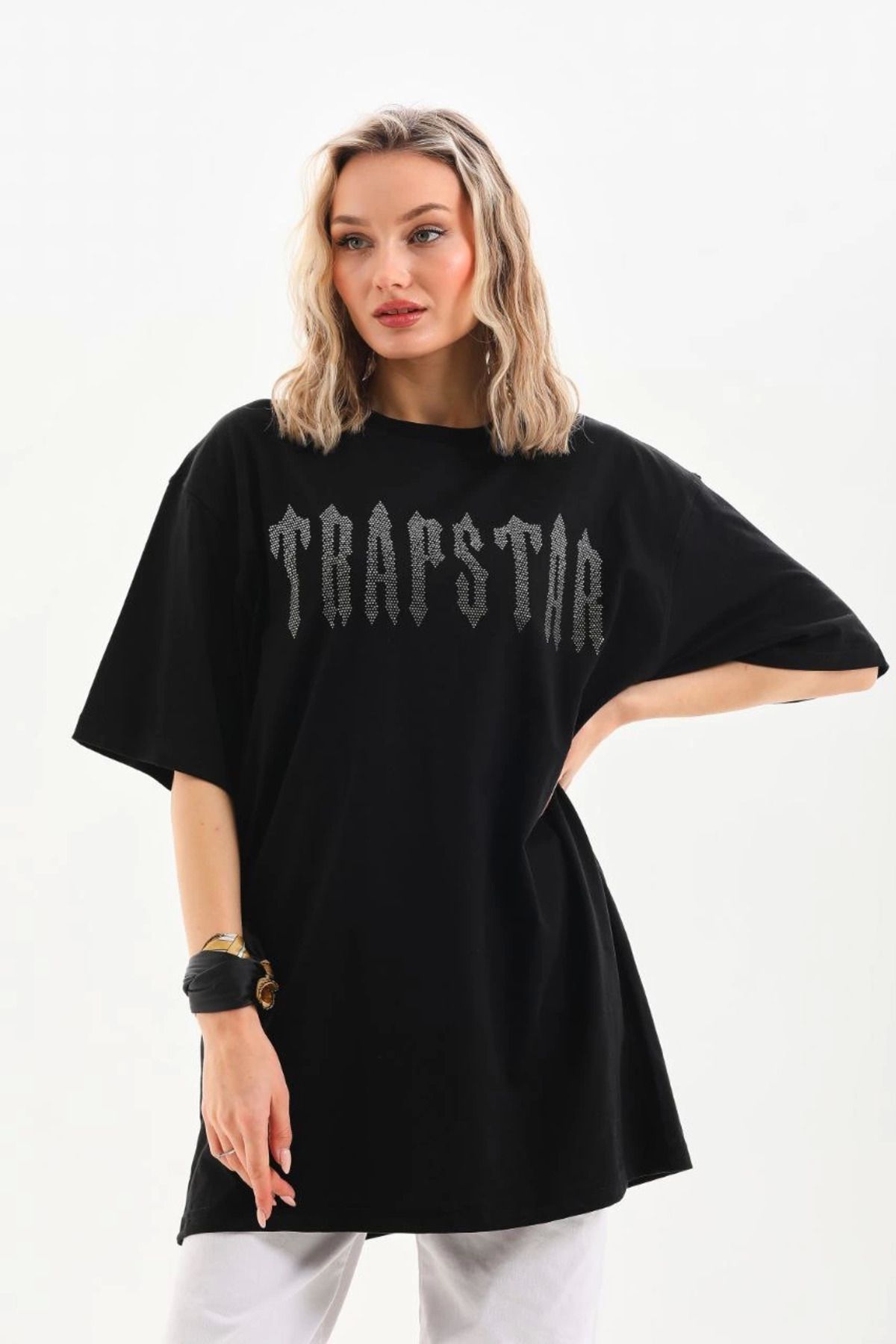 Vemora Unisex Taş Desenli Oversize T-Shirt - Siyah