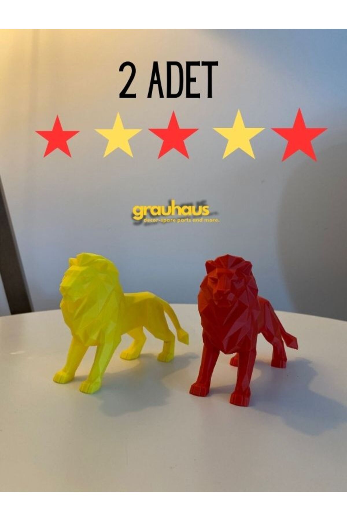 GRAUHAUS 2 Adet Sarı Kırmızı Galatasara Aslan Figürü 25.Şampiyonluk Özel Dekorasyon