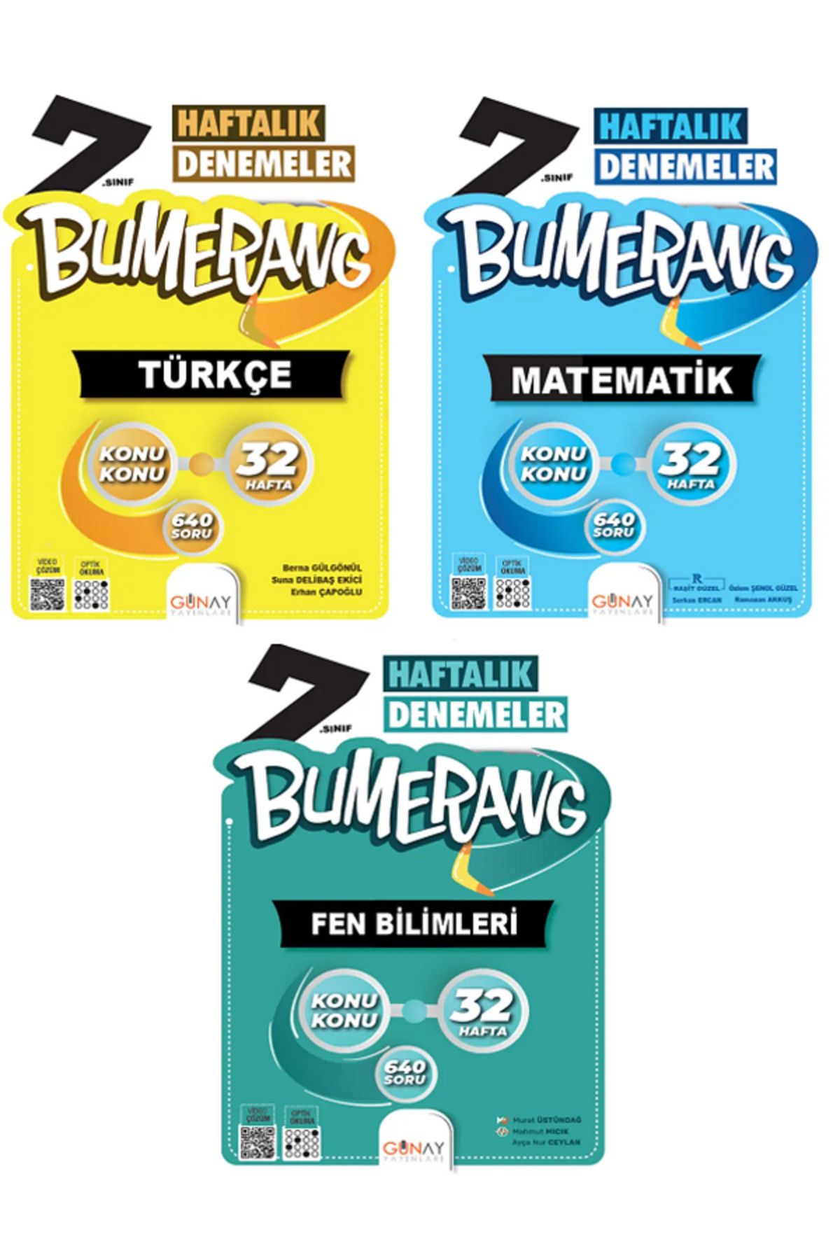 Efsane Yayınları 7.Sınıf Günay Bumerang Matematik + Türkçe + Fen 32 Haftalık Denemeler / Konu Konu / 3 KİTAP