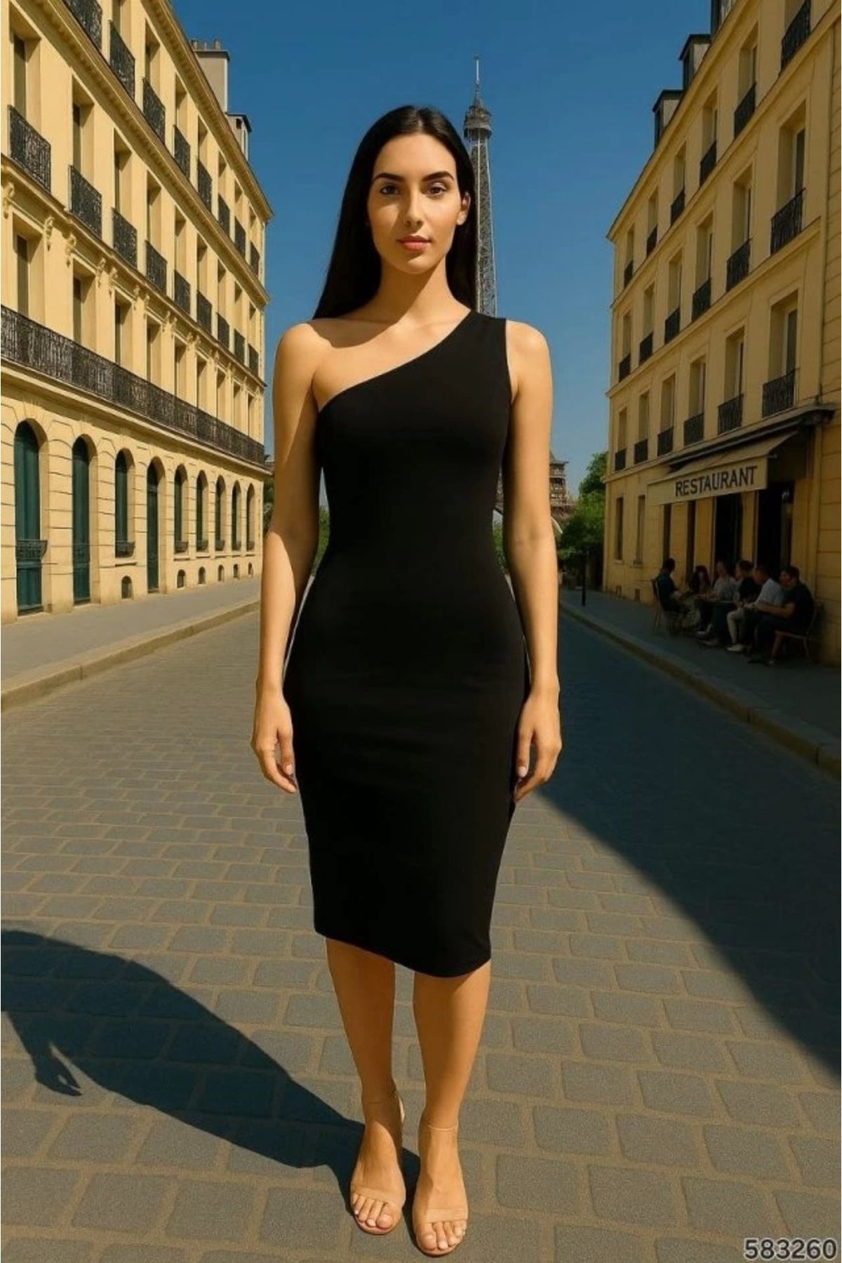 Butik Kadın Sendy Kumaş Tek Omuz Midi Boy Elbise