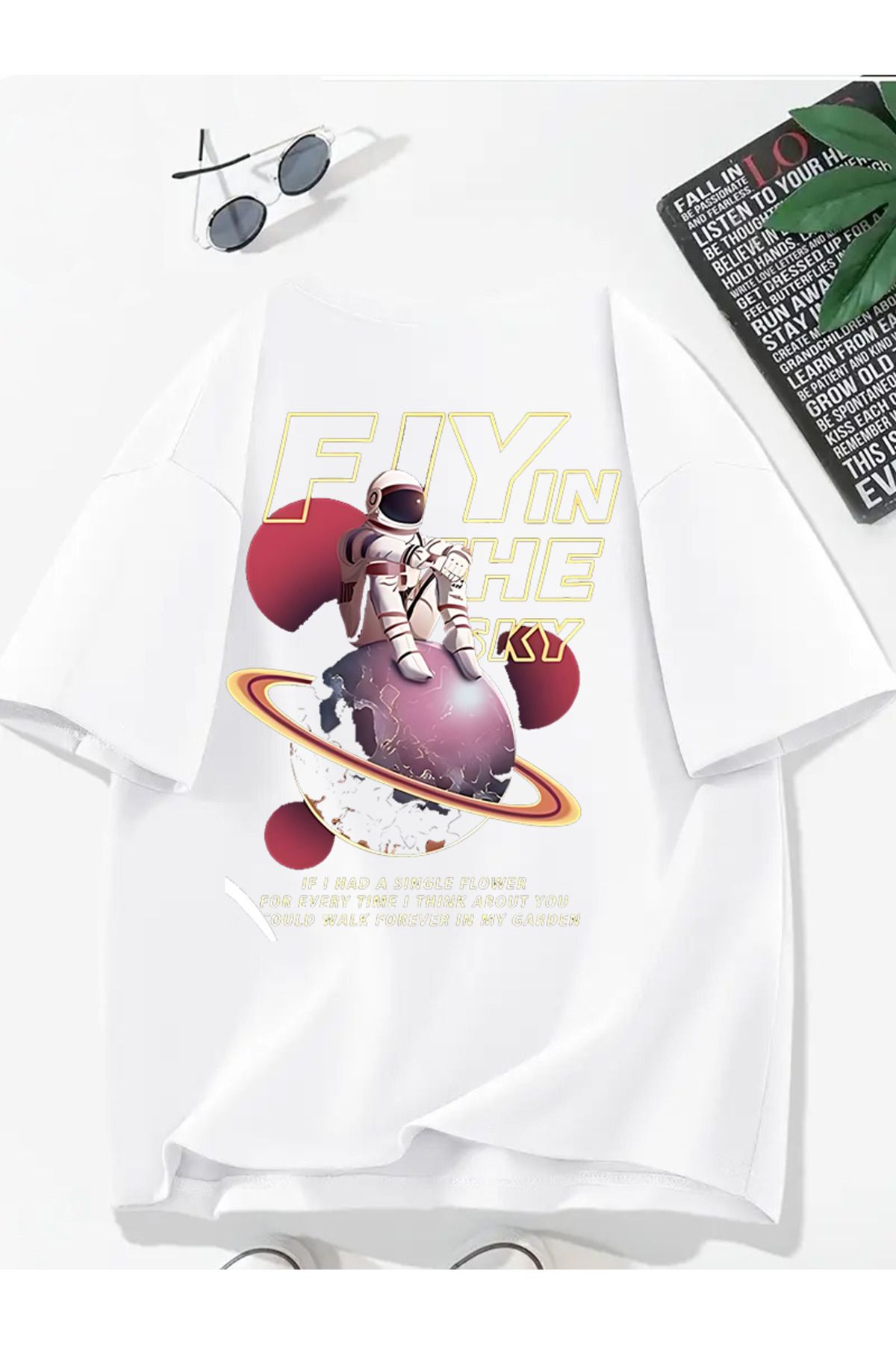 MODA Unisex Oversize Kalıp Fiy in the Sky Baskılı T-Shirt