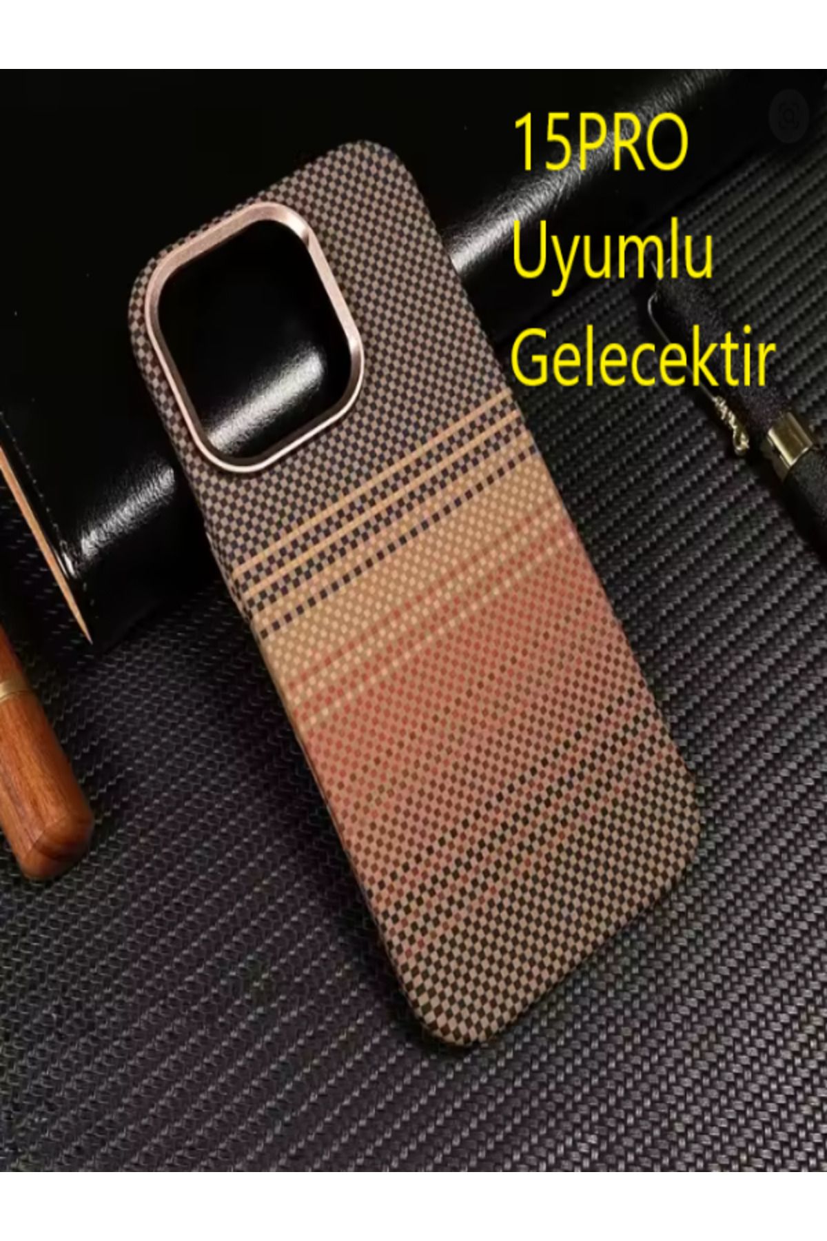 Kılıforyum iPhone 15Pro Karbon Kılıf Kamera Koruma Metal Çerçeveli Mıknatıslı Magsafe Destekli