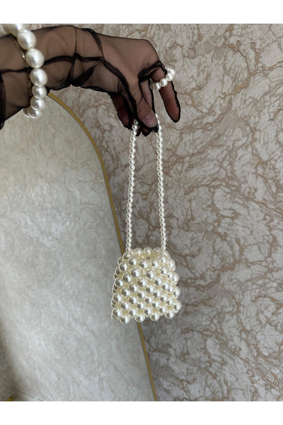 Diana Accessory Mini Lily Krem Rengi Inci Boncuk Çanta