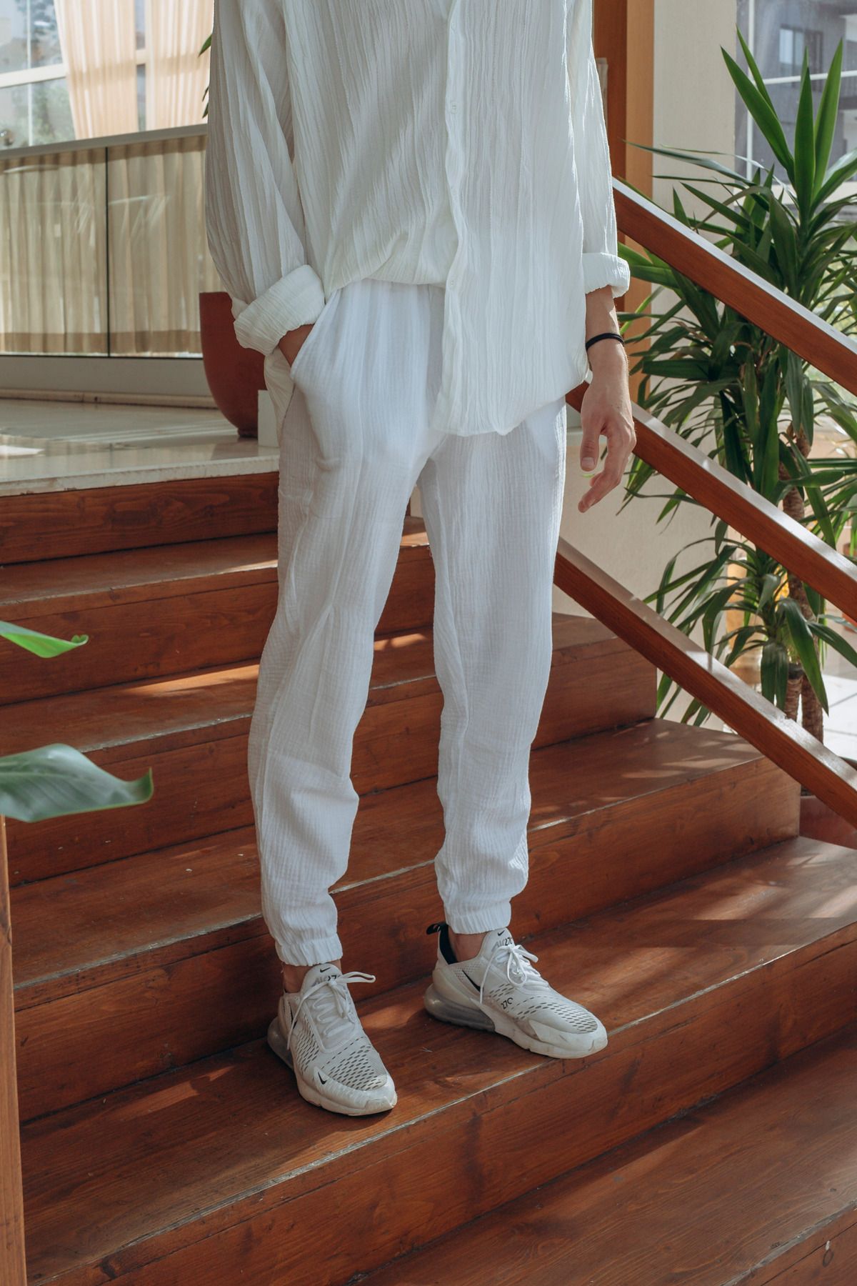 SUVİN Relax Fit Beyaz Erkek Keten Jogger Pantolon | Suvin Urban Ghost ’25