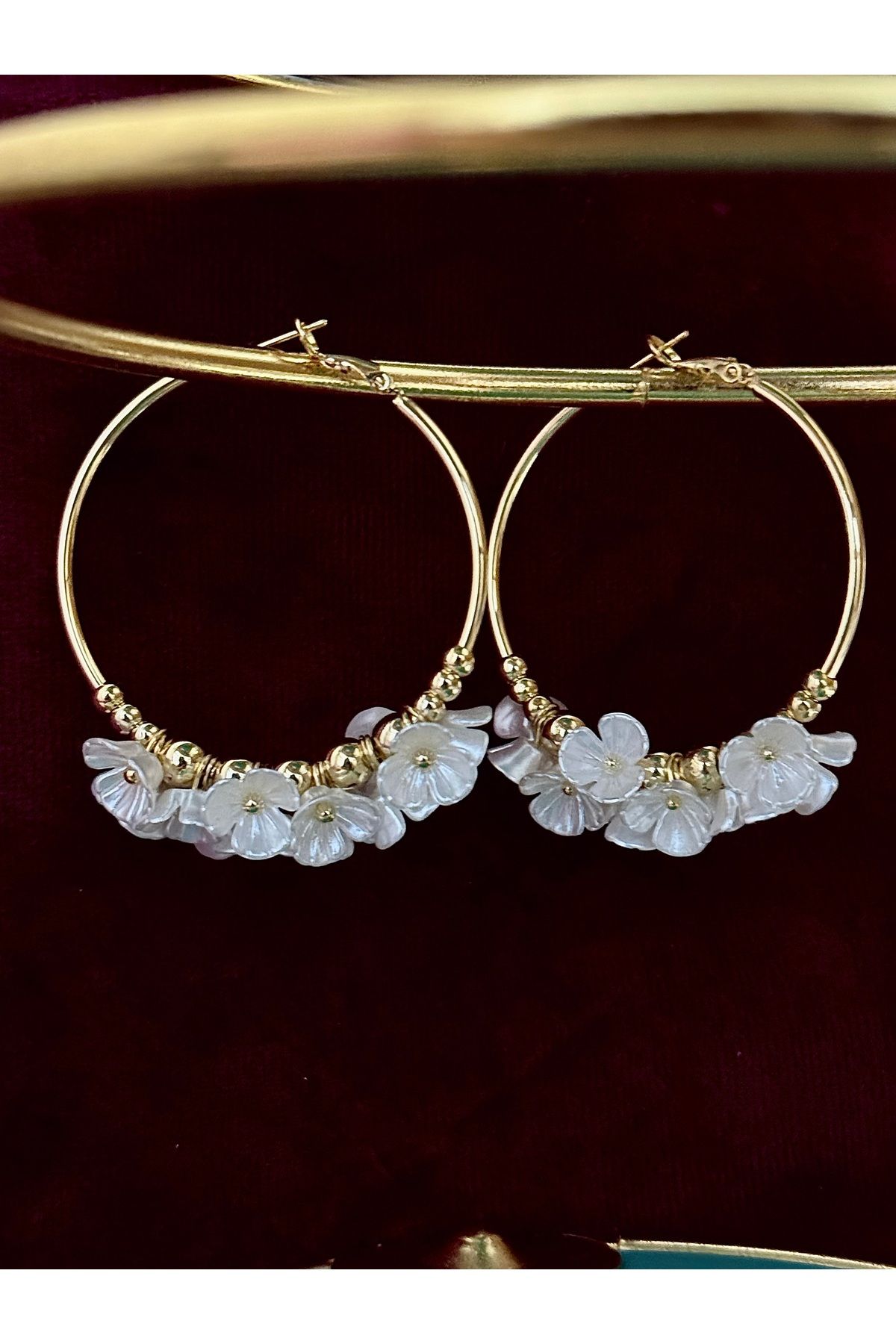 MODA Gold Çiçekli Halka Küpe