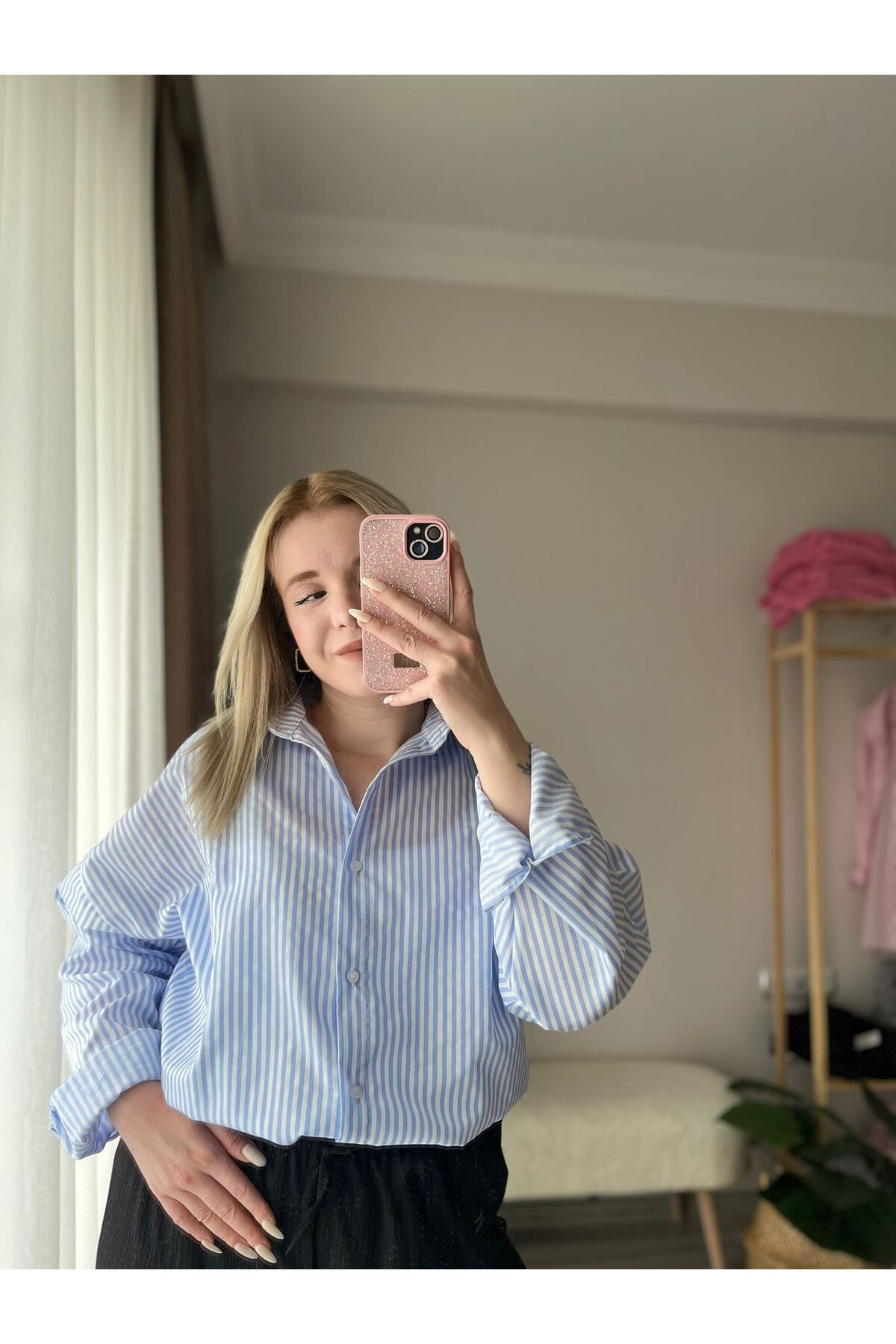 MODA çizgili oversize gömlek