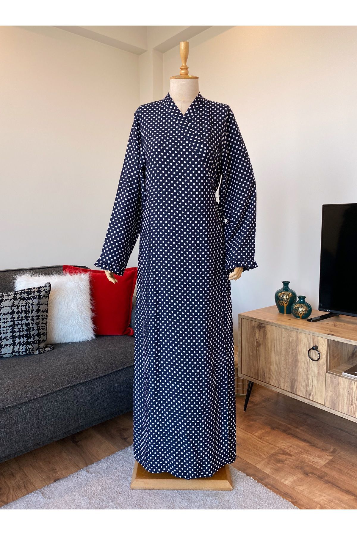me like home Me-Like Lacivert Puanlı Namaz Elbisesi NMZ10015