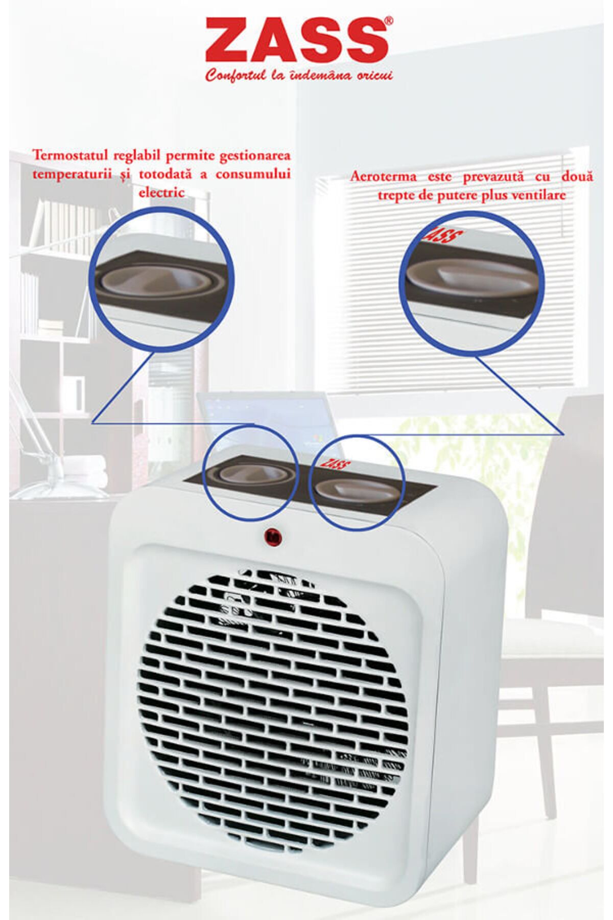 Zass-ZFH 04 fan heater, 2000 W, 2 power levels, Adjustable thermostat, Ventilation function 6