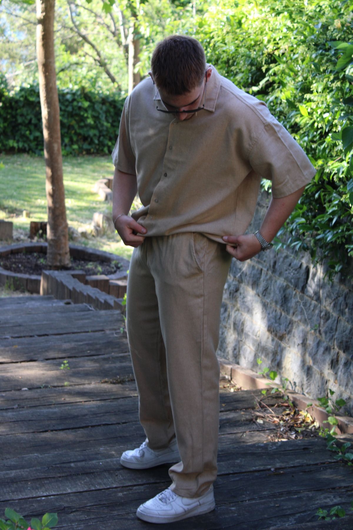 Alpha star Keten Baggy Pantalon Oversize Gömlek Takım