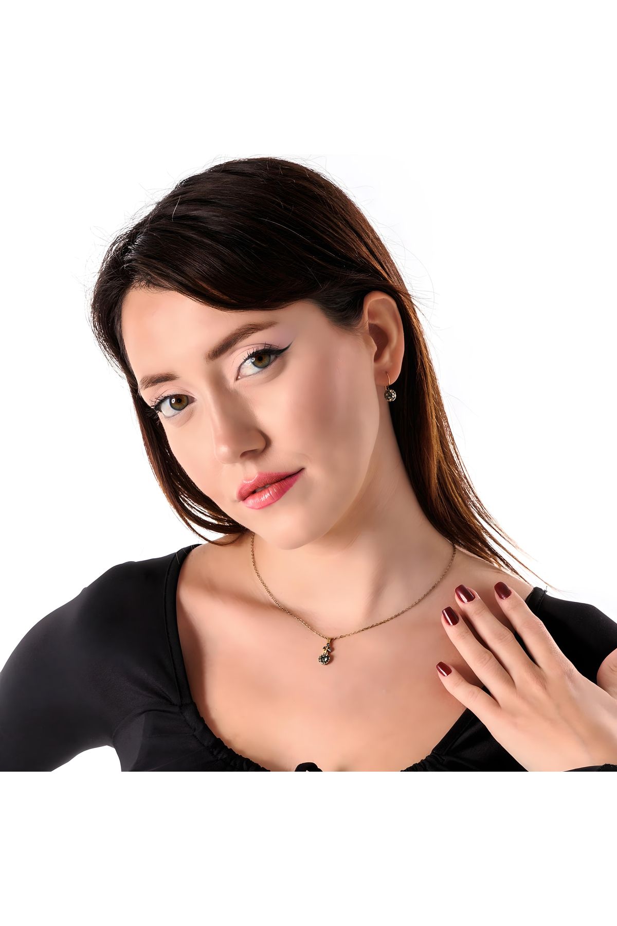 Atelier LEO Handmade Jewellery ZAMANSIZ PIRILTI ANTRASİT TAKIM BAKIR EL YAPIMI KRİSTAL TAŞLI KARARMA YAPMAZ KADIN TAKI SETİ