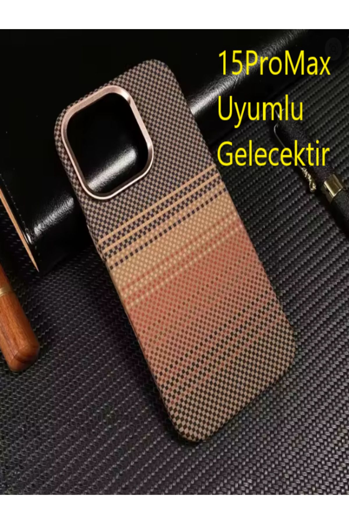 Kılıforyum iPhone 15ProMax Karbon Kılıf Kamera Koruma Metal Çerçeveli Mıknatıslı Magsafe Destekli