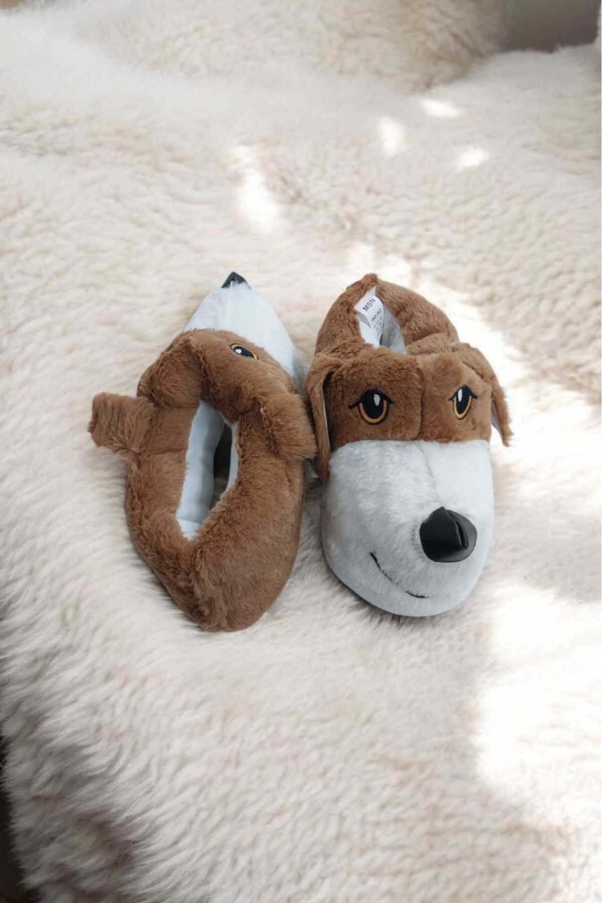Migenty Köpek FİGÜRLÜ ERKEK Panduf Rahat Ve Şık süper yumuşak peluş kumaş ev pandufu kaymaz tabanlı
