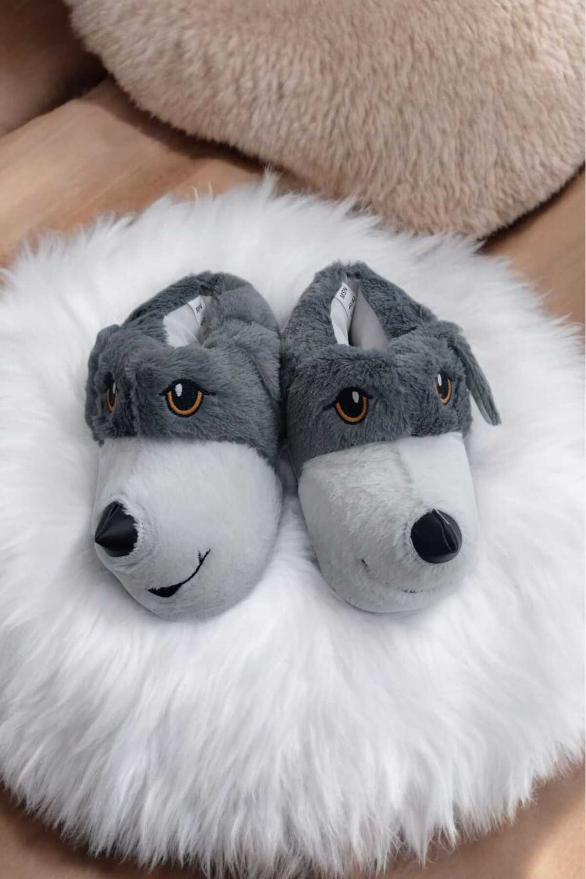 Migenty Köpek figürlü ERKEK Panduf Rahat Ve Şık süper yumuşak peluş kumaş ev pandufu kaymaz tabanlı