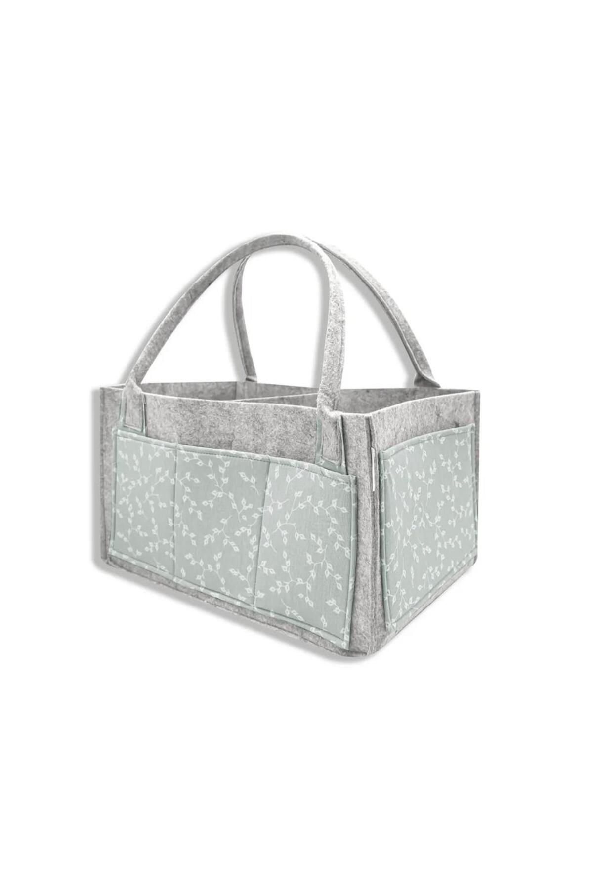 MR RZN STORE BabyJem Keçe Anne Bebek Bakım Çantası 772 Yeşil Çiçek