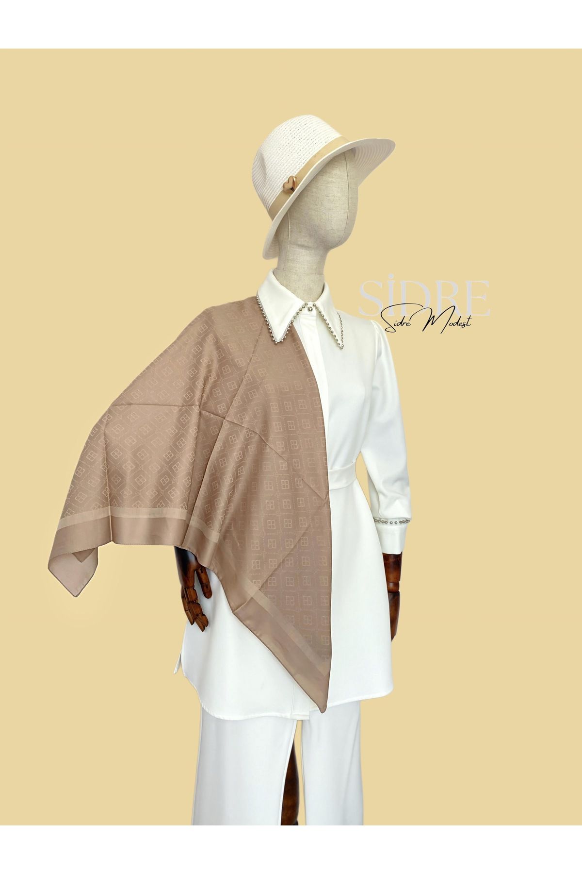 SİDRE MODEST Soft Sık Desen Kapuçino Rengi Eşarp
