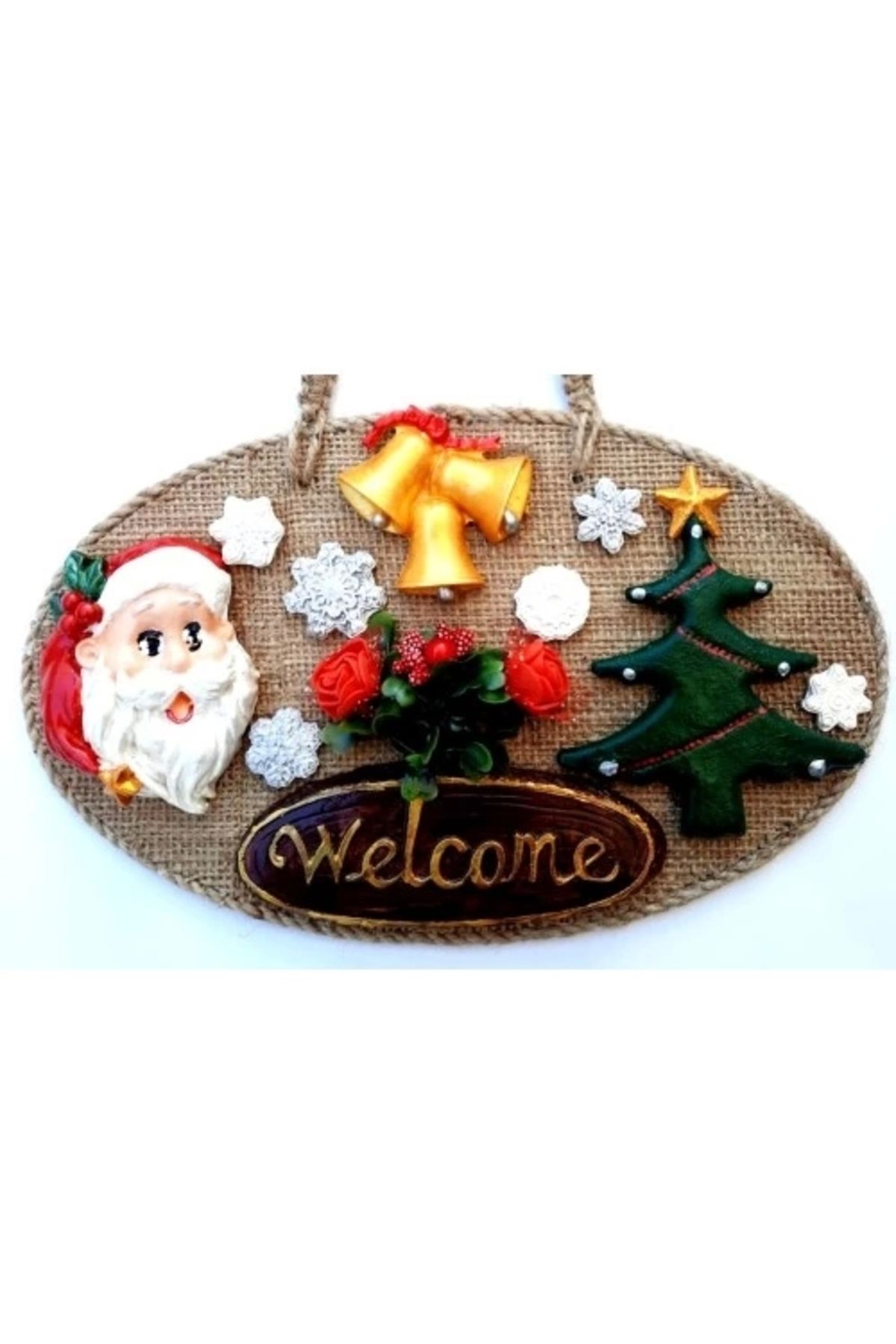 Lenaca Welcome Yazılı Noel Babalı El Yapımı Yılbaşı Kapı Süsü