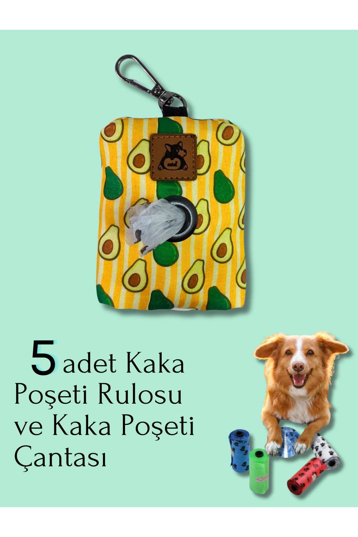 UTDpet Avocado Köpek Kaka Poşeti Çantası ve 5 adet Rulo Seti
