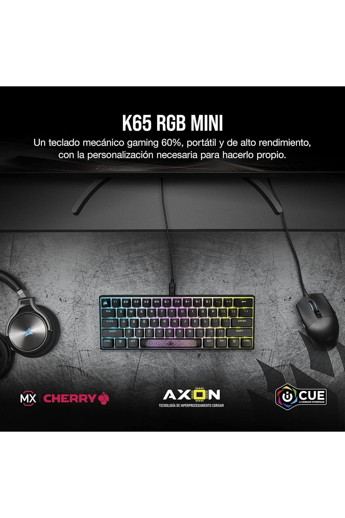 Corsair-لوحة مفاتيح ألعاب ميكانيكية صغيرة K65، مدمجة 60%، إضاءة خلفية RGB، مفاتيح Cherry MX Red، قابلة للفصل 3