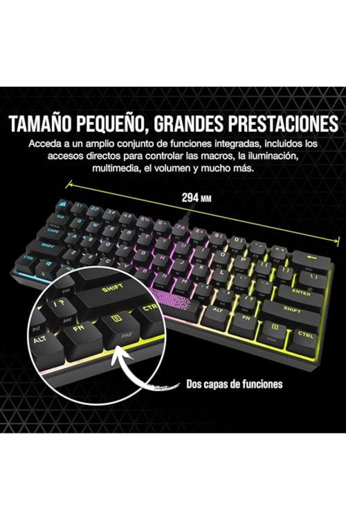 Corsair-لوحة مفاتيح ألعاب ميكانيكية صغيرة K65، مدمجة 60%، إضاءة خلفية RGB، مفاتيح Cherry MX Red، قابلة للفصل 6