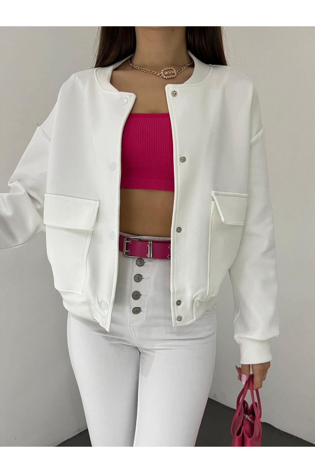 Graph Çift Cepli Denim Crop Ceket