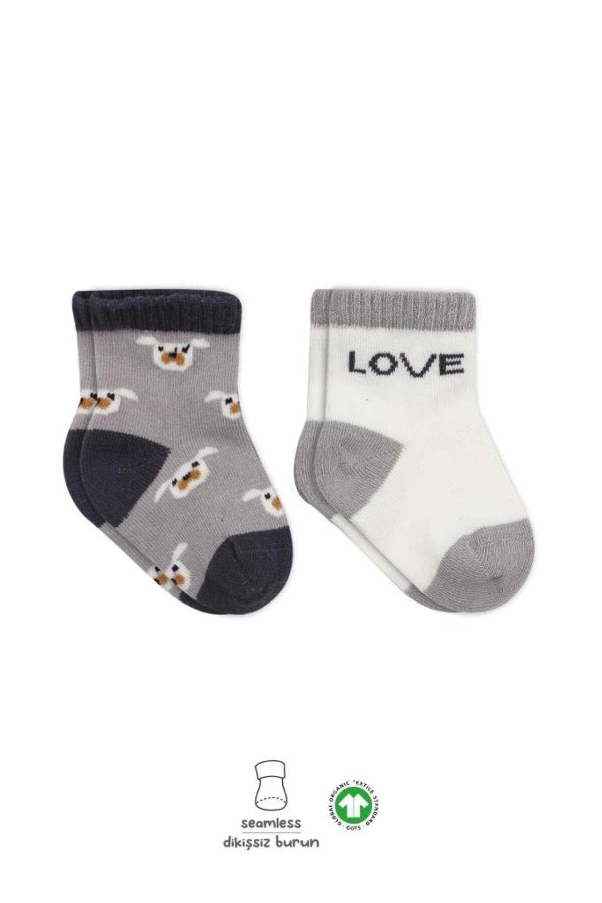 AYLİNA Bistyle Love Dog Penye Soket Çorap 2'Li BS10118 Gri