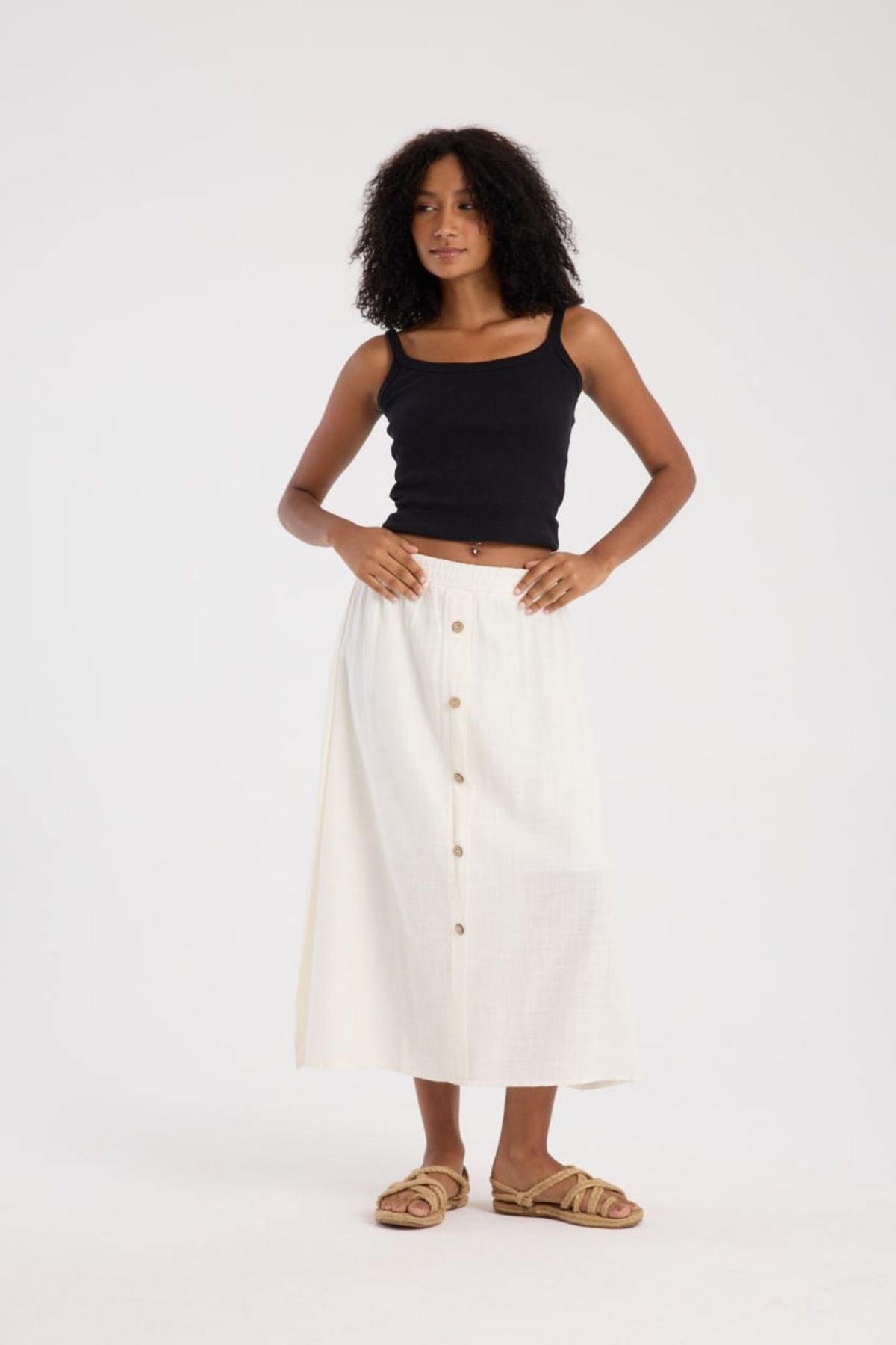 İLKCET MODA-Front Button Detailed Midi Skirt 3