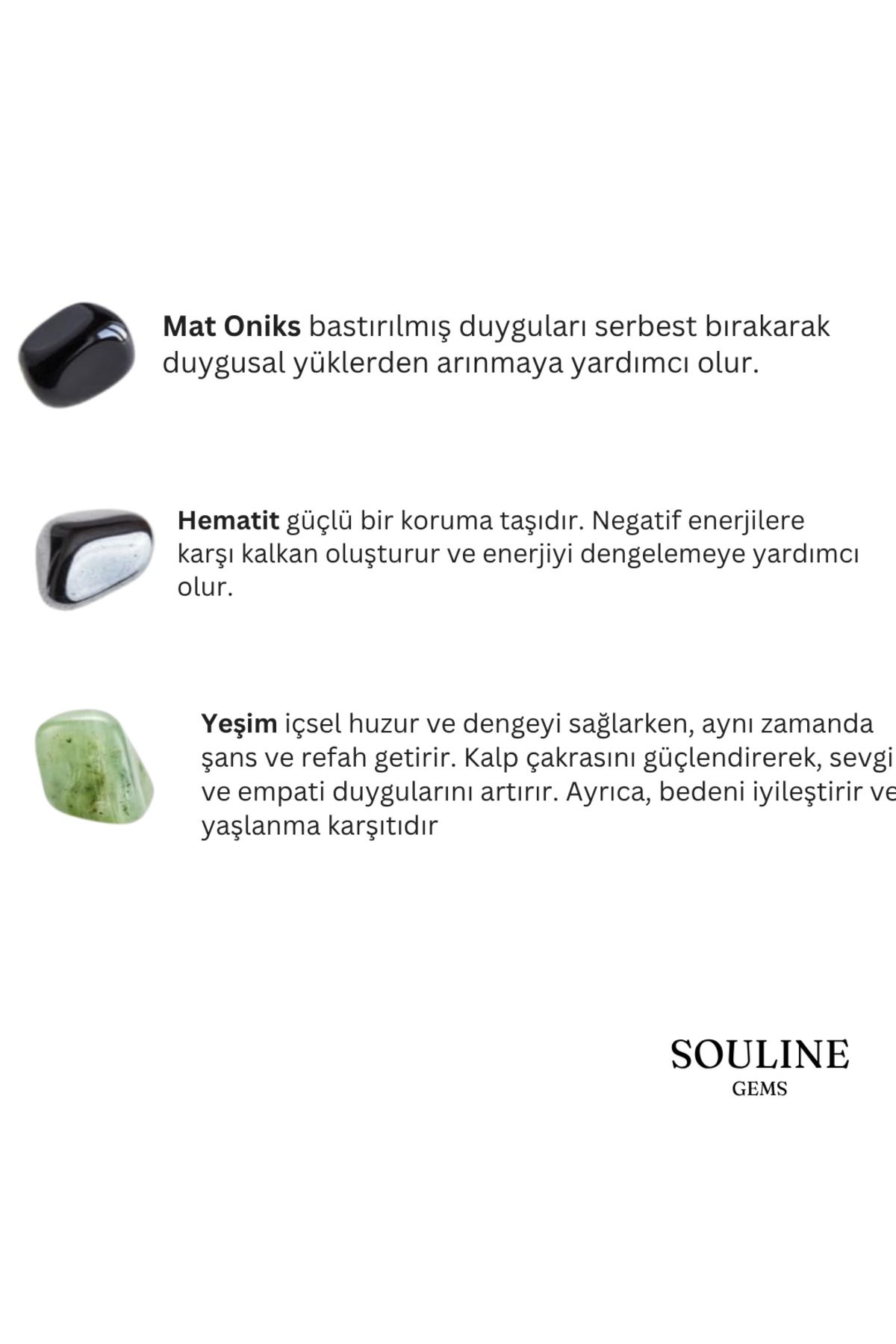 Souline Gems Gerçek Doğal Taş Bileklik - Oniks, Hematit, Yeşim, Şungit