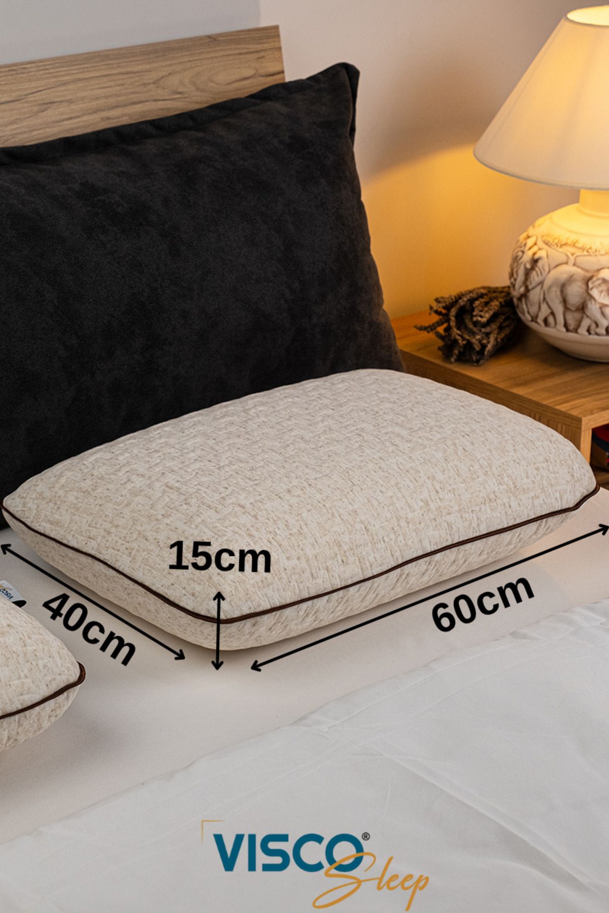 visco sleep Yastık Ergonomik Yastık Risus Doğal Keten Kılıflı Yastık 60x40x15 cm