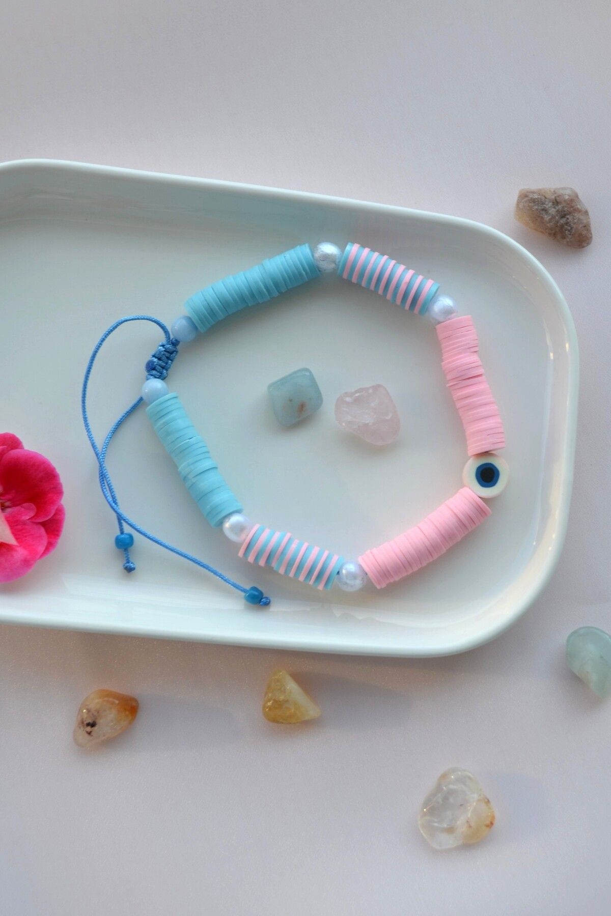 Sacce Scarves&Accessories Fimo Halhal Renkli Ayarlanabilir İpli Pembe Mavi Tonlu