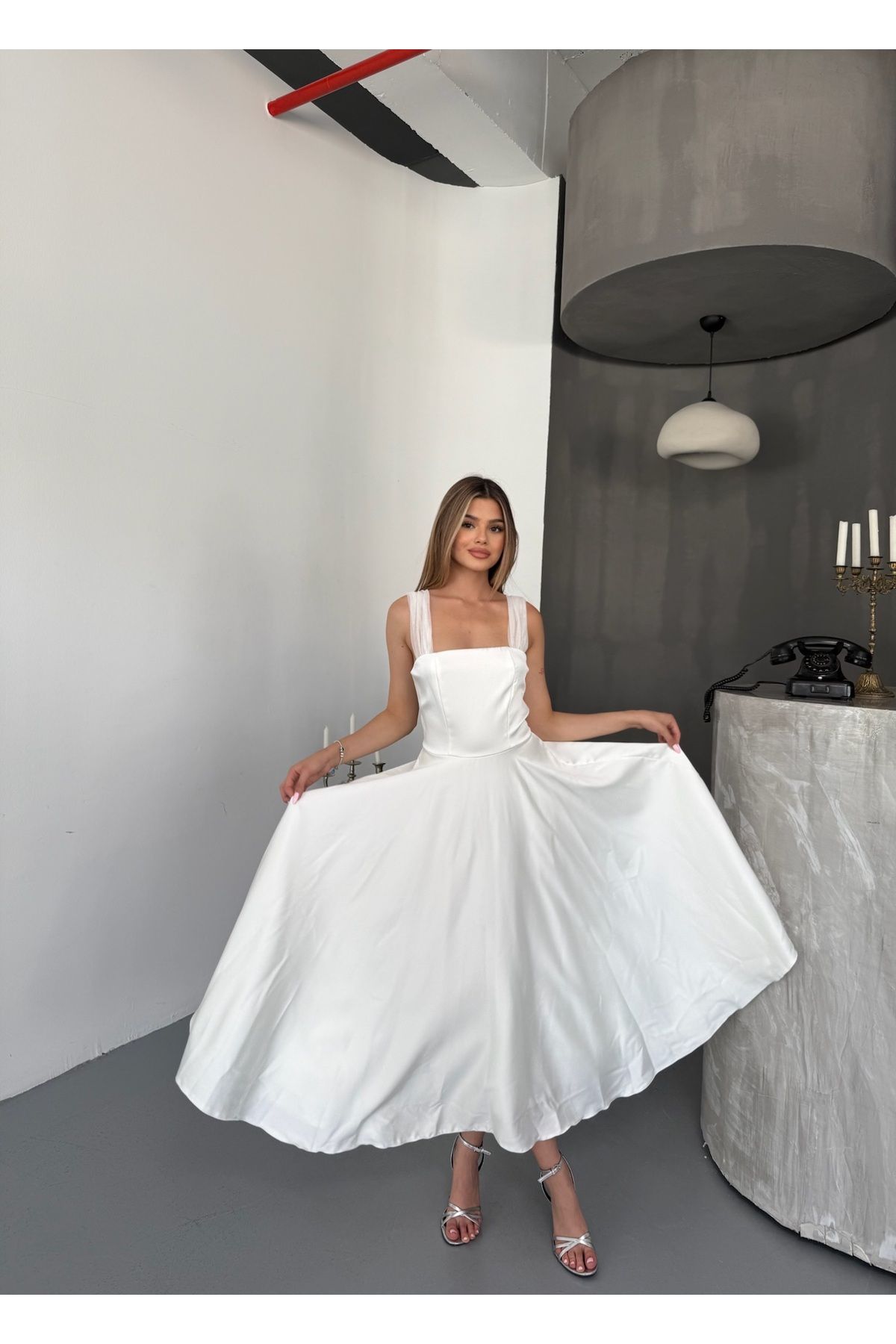 NOVEMBER Fashion Midi Boy Drapeli Şık Elbise