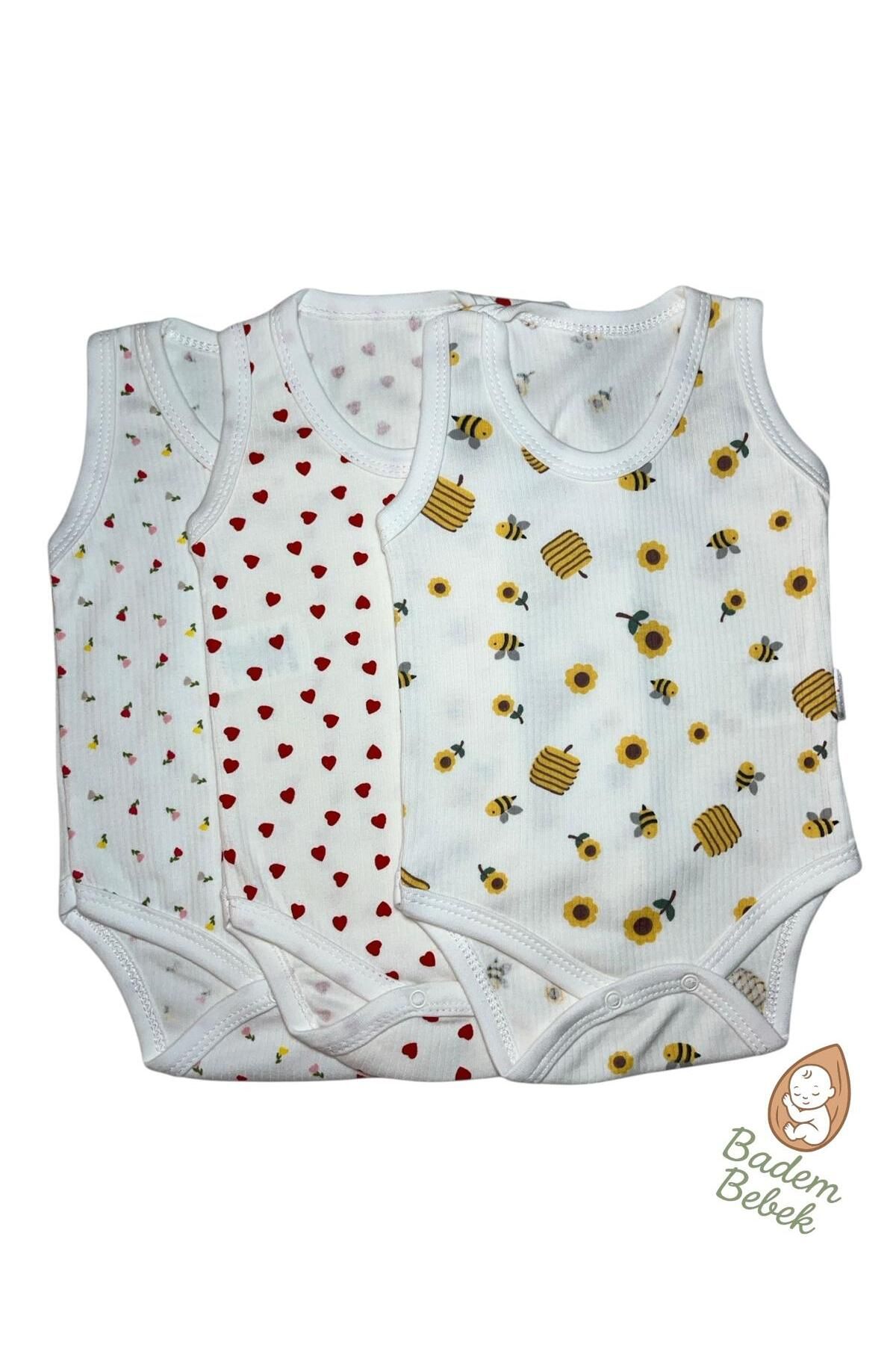 yumiyum BADEM BEBEK %100 PAMUK BODY ZIBIN 3'LÜ DESENLİ ÇITÇITLI SET