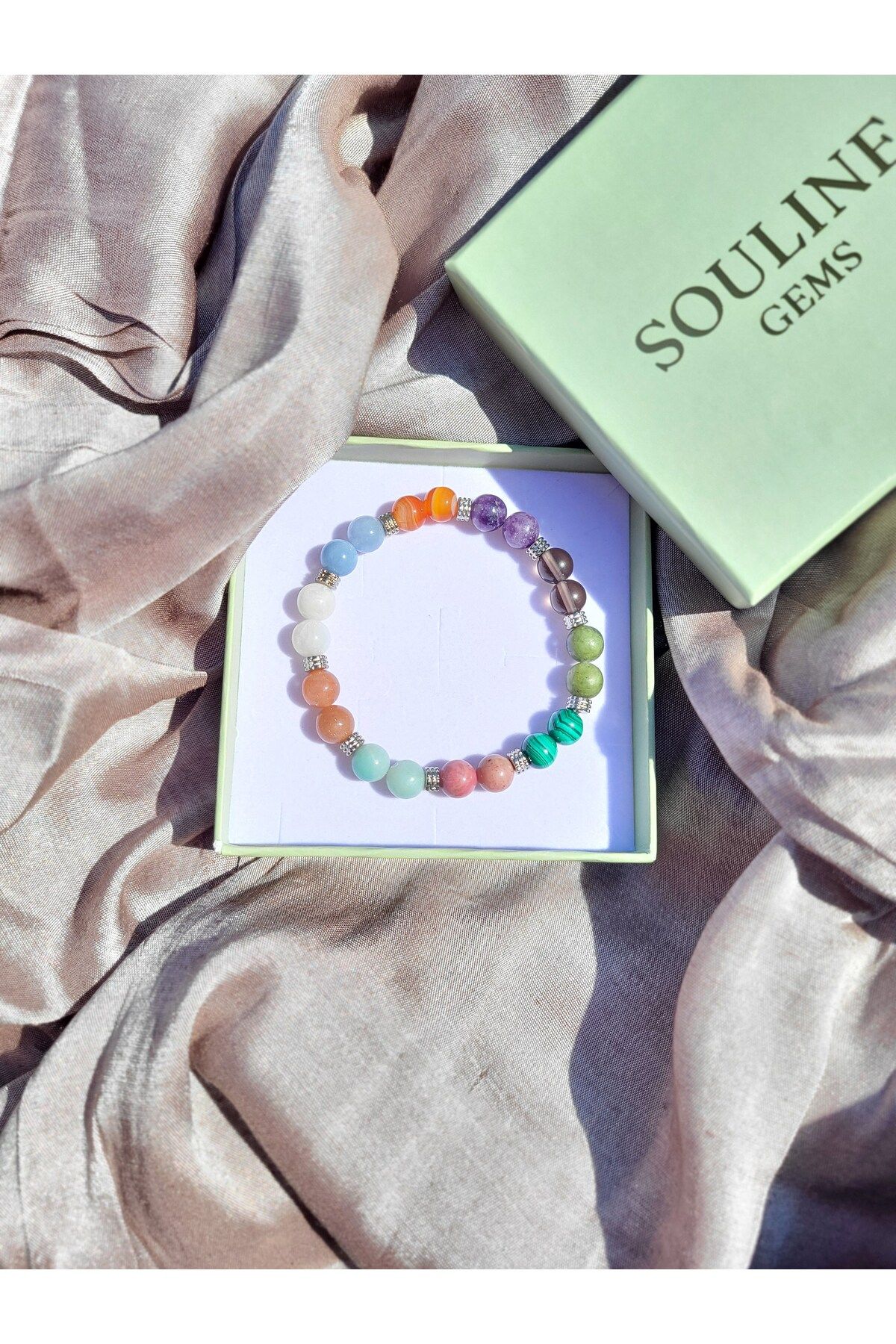 Souline Gems Gerçek Doğal Taş Bileklik - 10 Farklı Doğal Taşlı Işıltı Seti