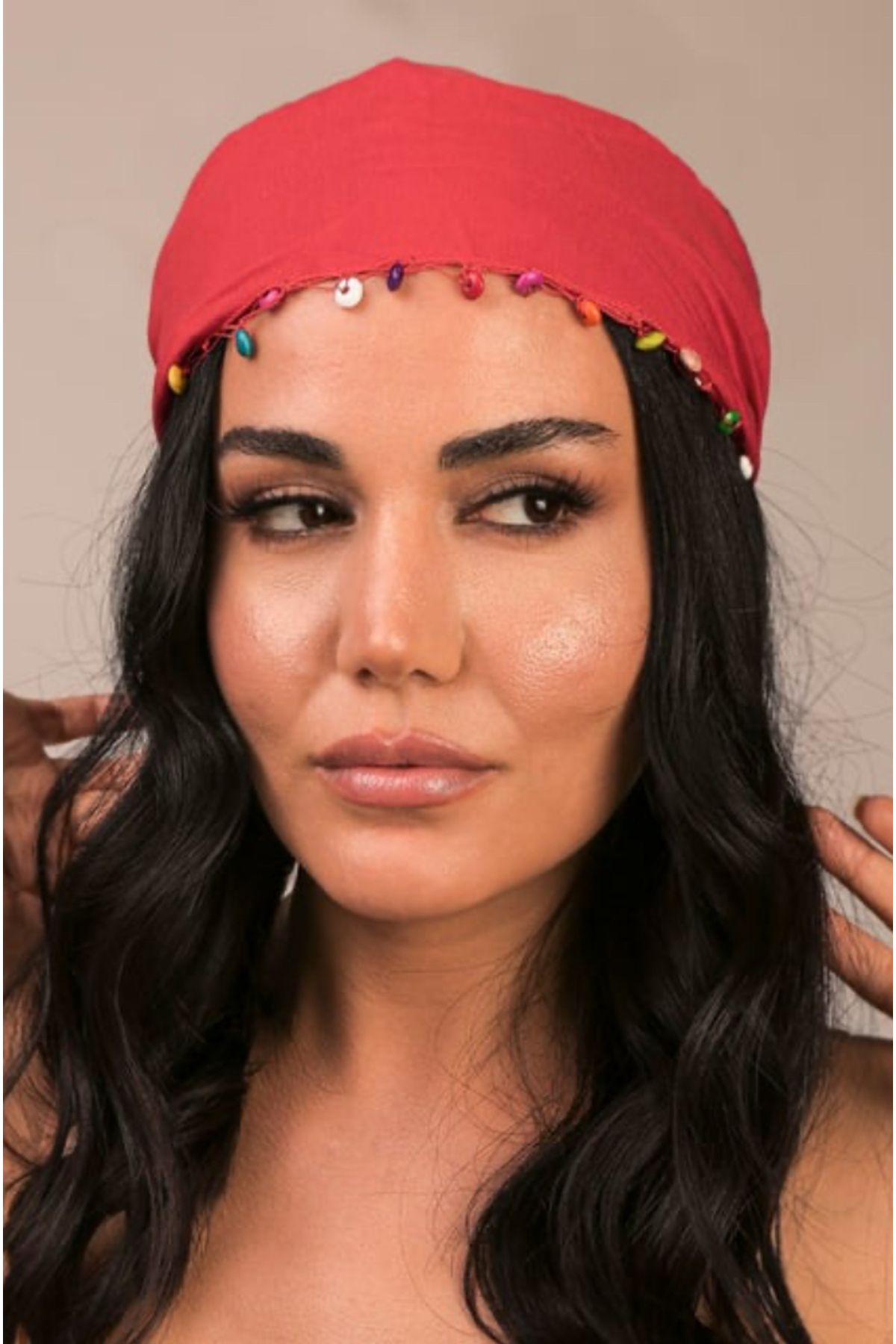 shop Dishi Renkli Boncuklu Kırmızı Saç Fuları