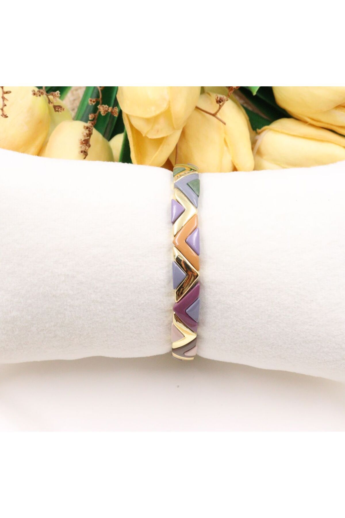 mercanjewelry VİP Marka Model 14K Altın Kaplama Çok Renkli Porselen Bileklik