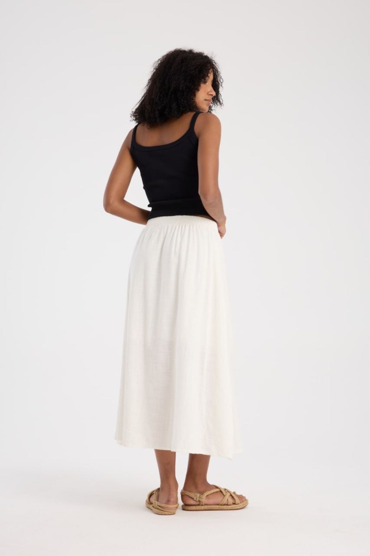İLKCET MODA-Front Button Detailed Midi Skirt 8