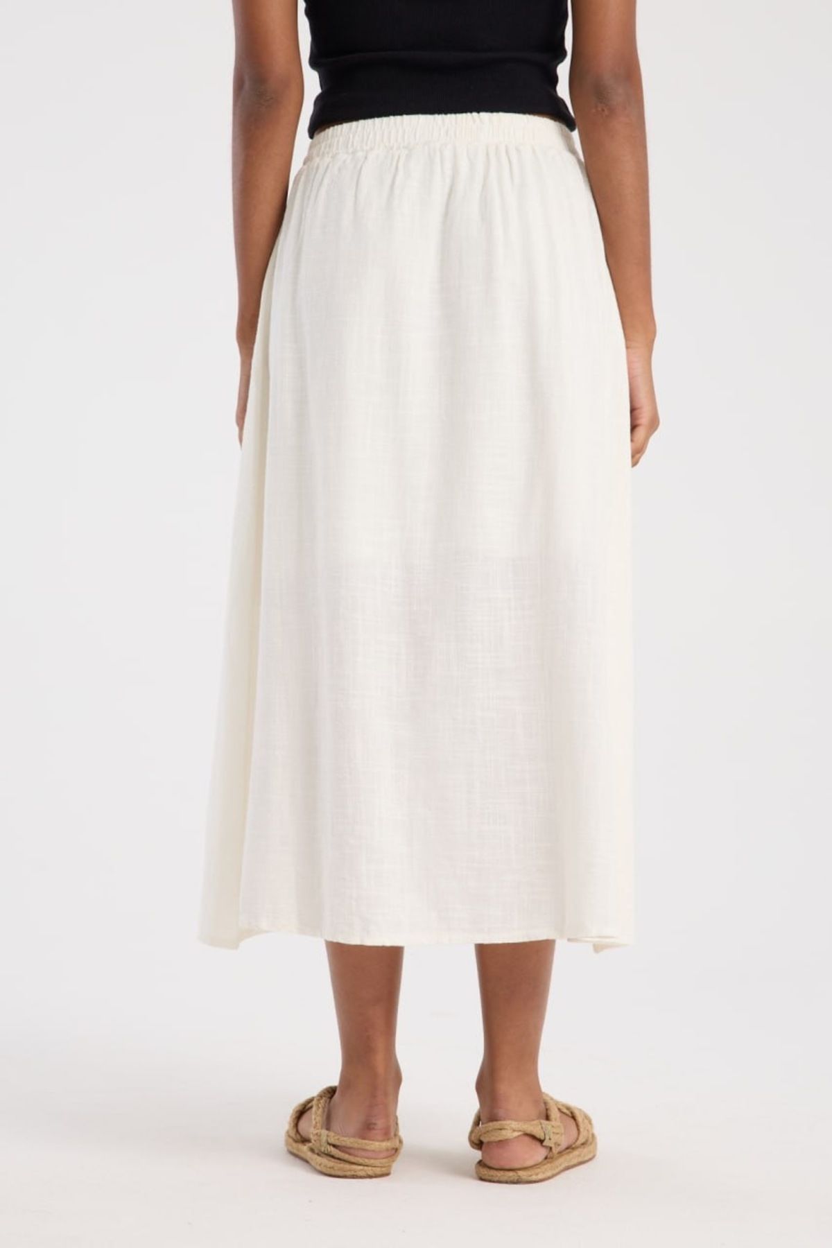 İLKCET MODA-Front Button Detailed Midi Skirt 6