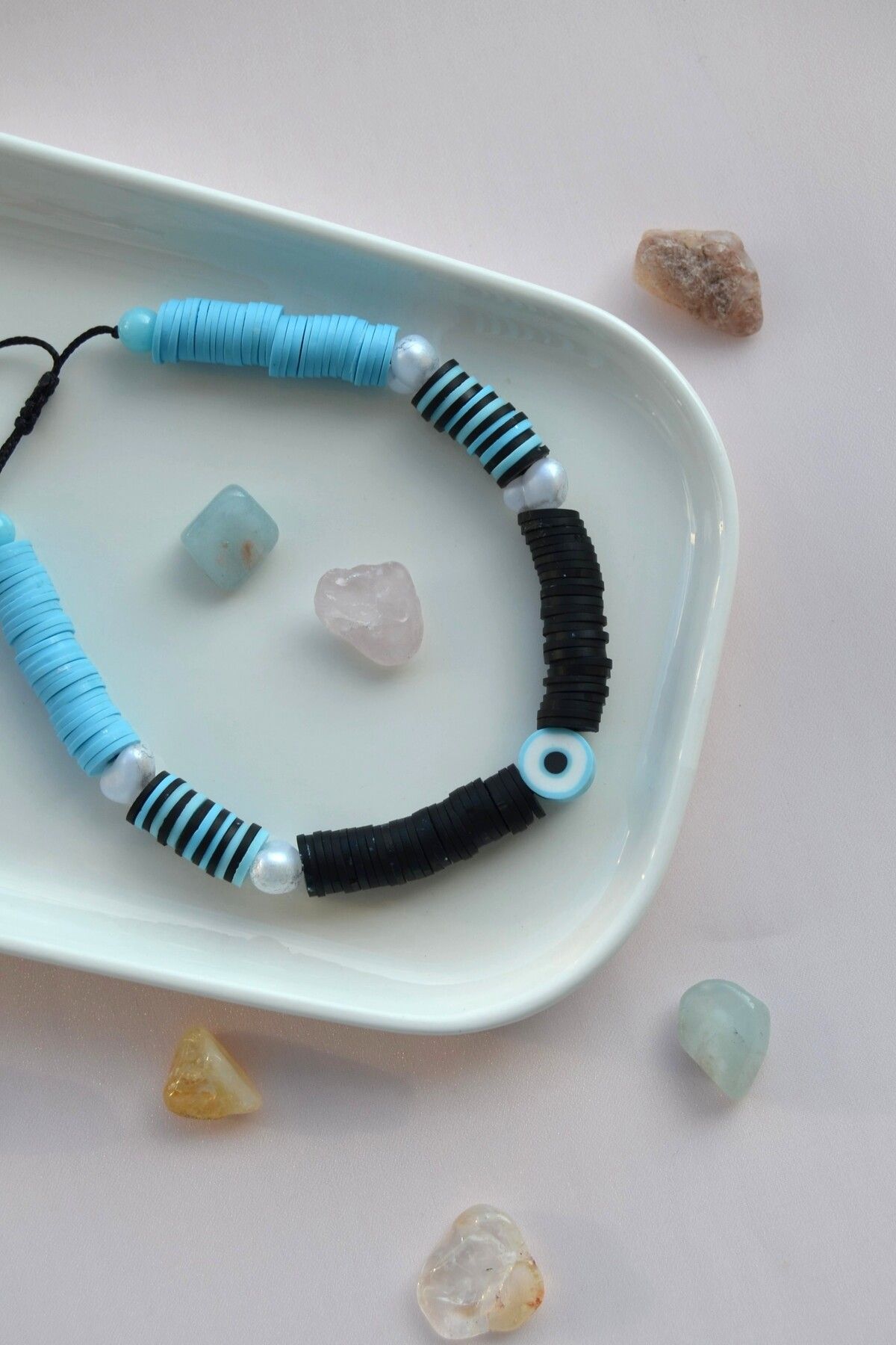 Sacce Scarves&Accessories Fimo Halhal Renkli Ayarlanabilir İpli Mavi Siyah Tonlu