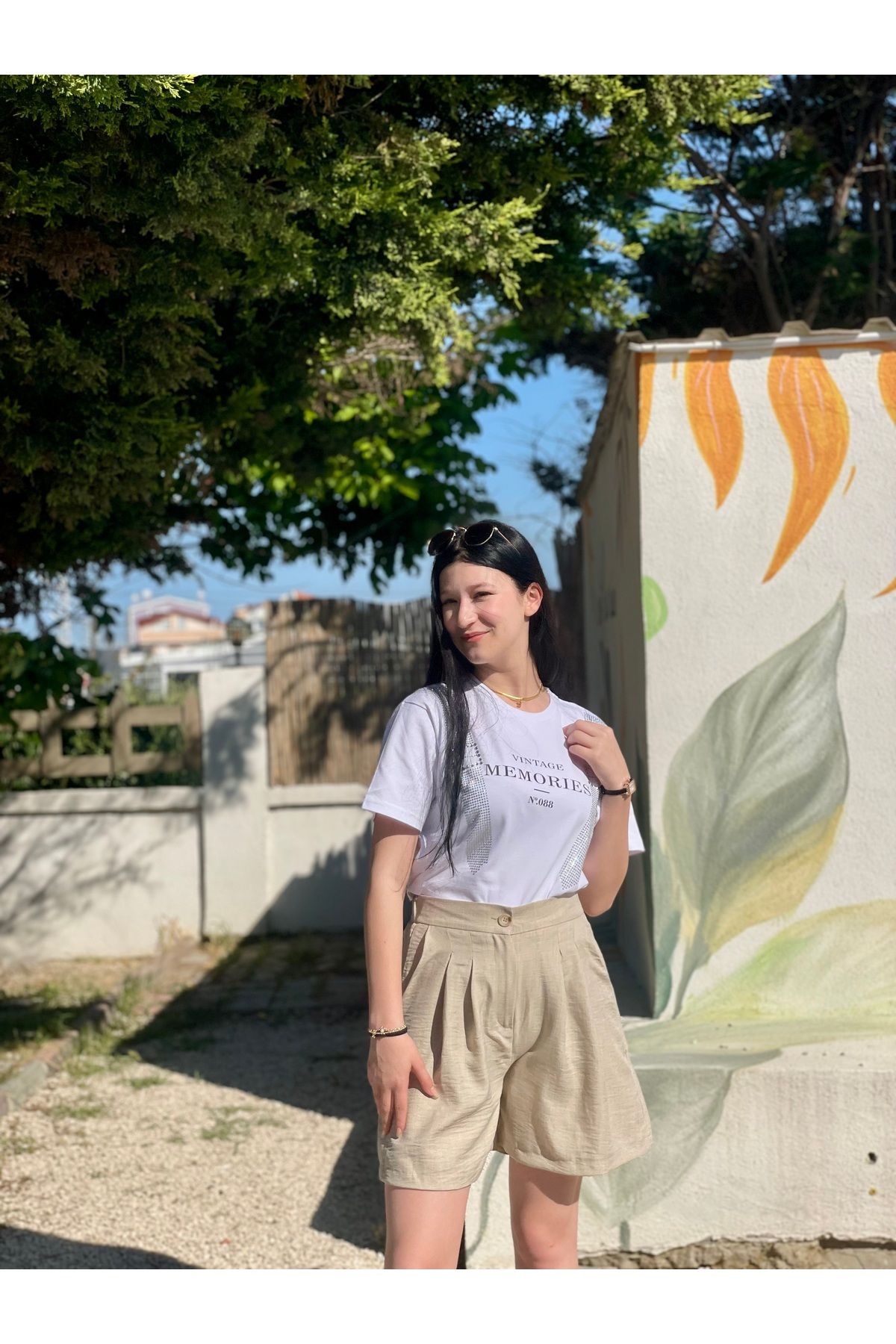 Tumtum Wear Piliseli beli lastikli keten şort
