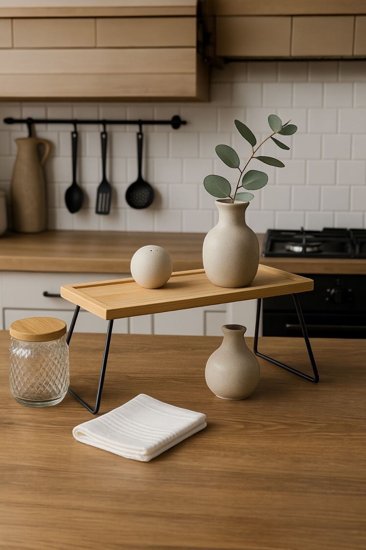 Sezka Life Bambu Metal Ayaklı Raf Tezgah Üstü Düzenleyici Sunumluk