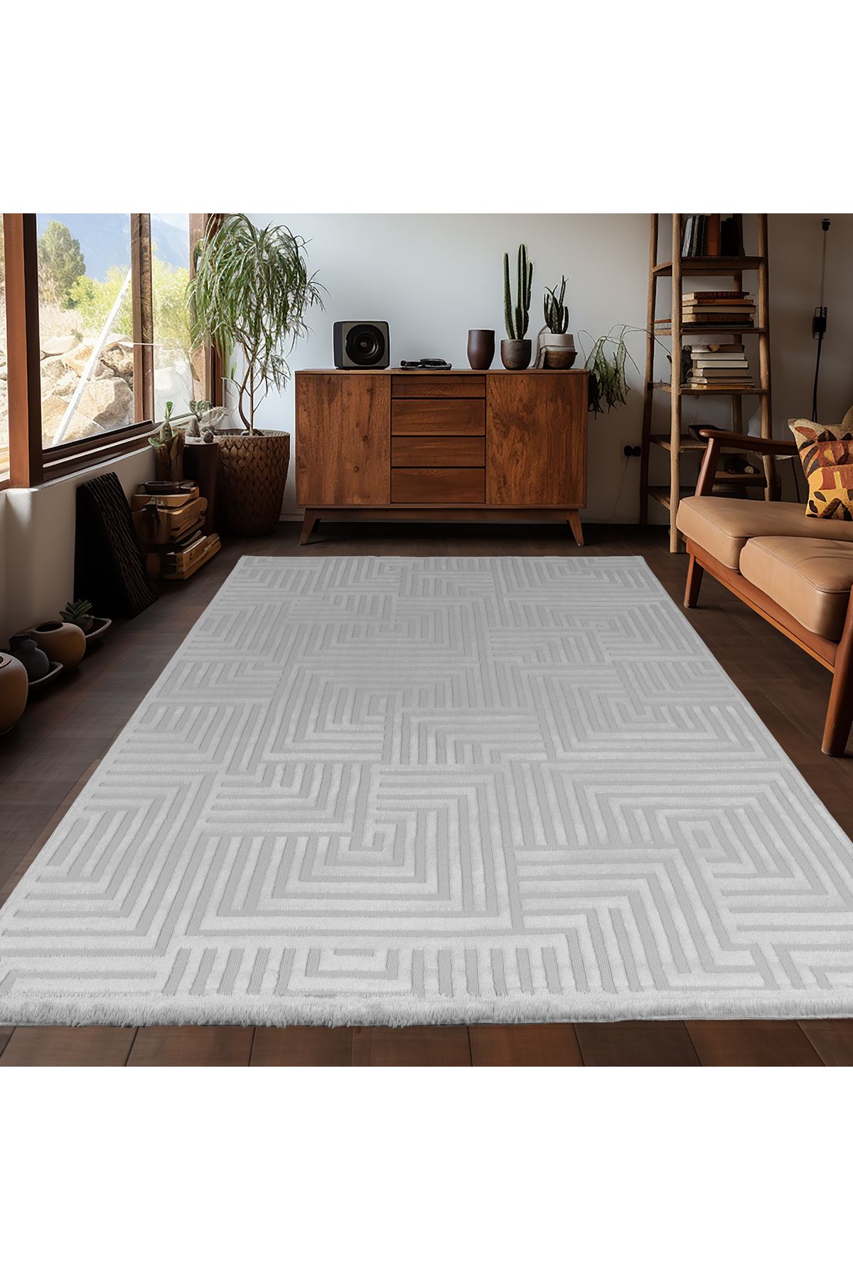 Karpetica Kabartmalı Motif desenli Salon Halısı İskandinav Bohem tarzı yumuşak Gümüş Dokuma Halı