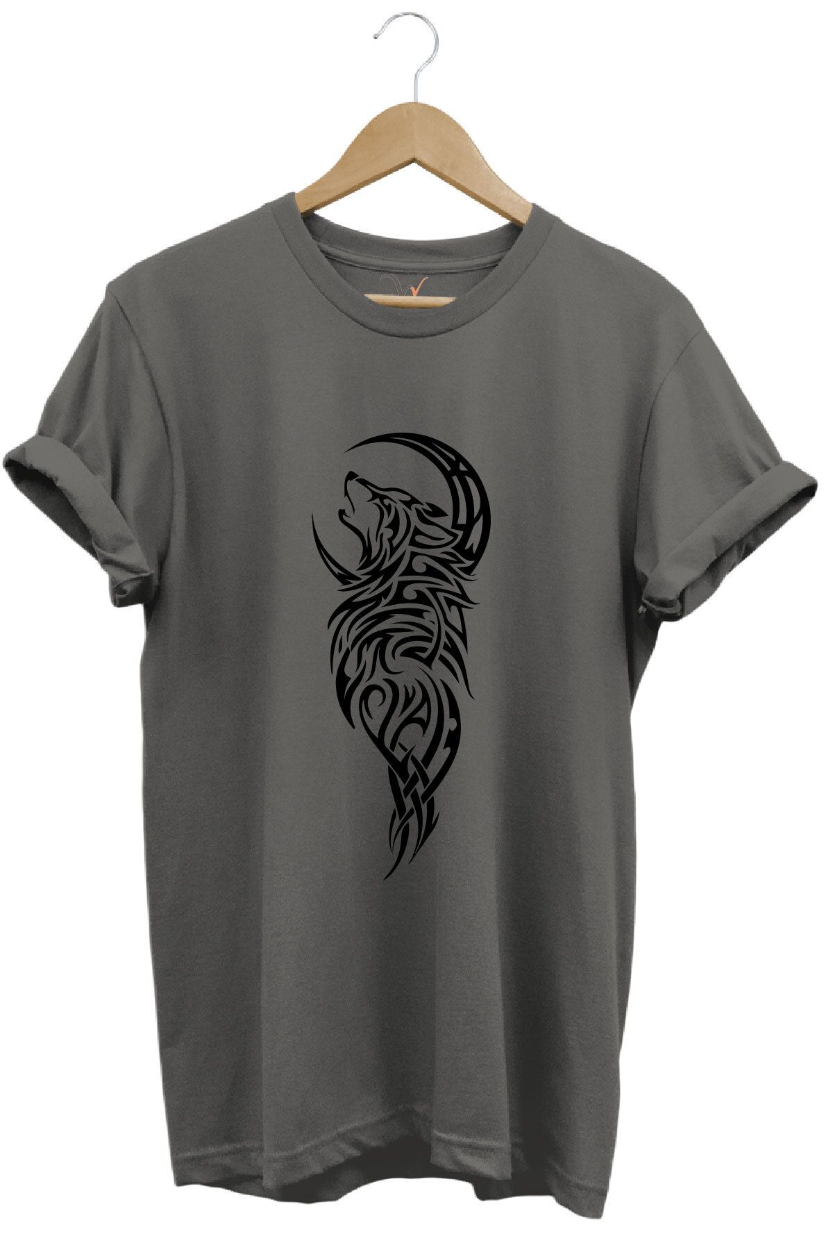 onsrawear Kurt ve Ay Motifli Unisex %100 Pamuk Basic T-shirt