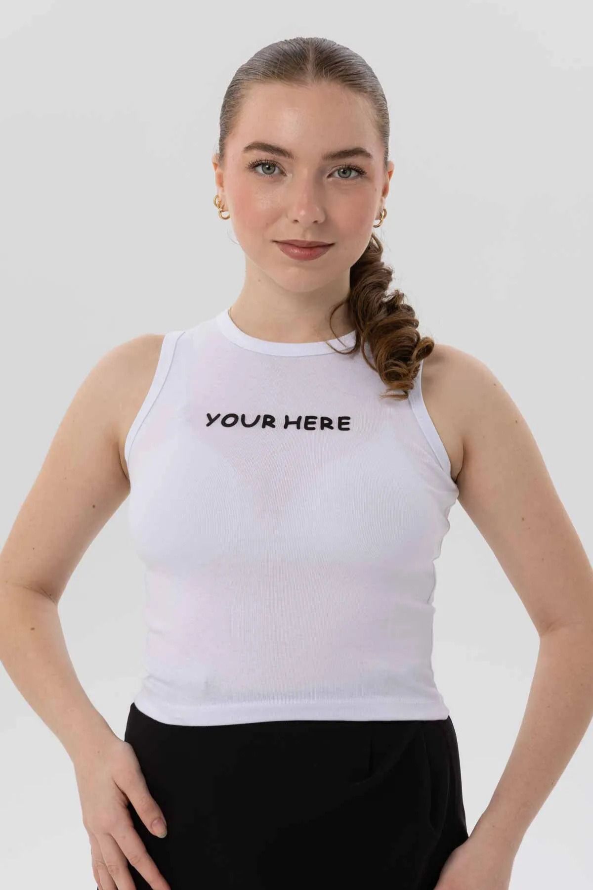 let s shine Kadın Baskılı Sıfır Yaka Örme Crop