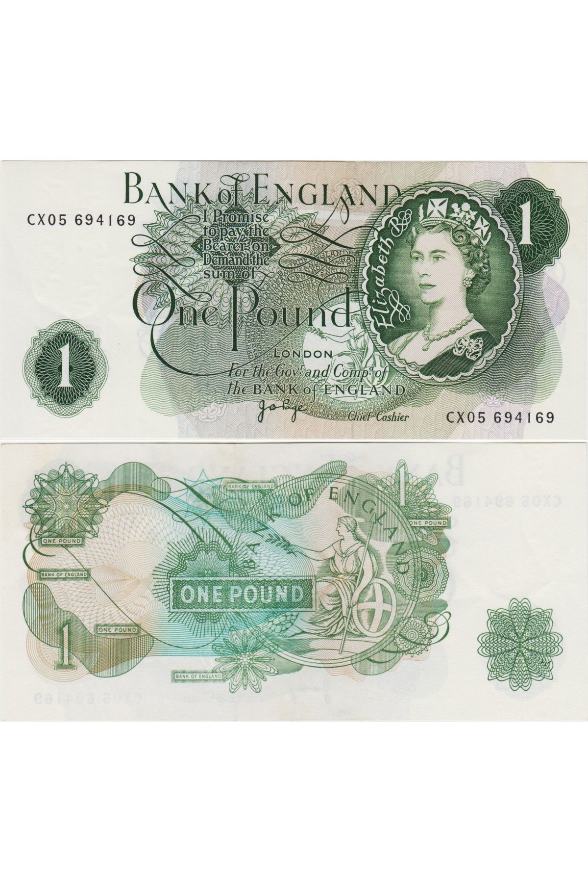 Banknoting BİRLEŞİK KRALLIK 1 POUND 1970-1978 pick 374g. KRALİÇE II. ELİZABETH. ÇİL(-) KONDİSYON.